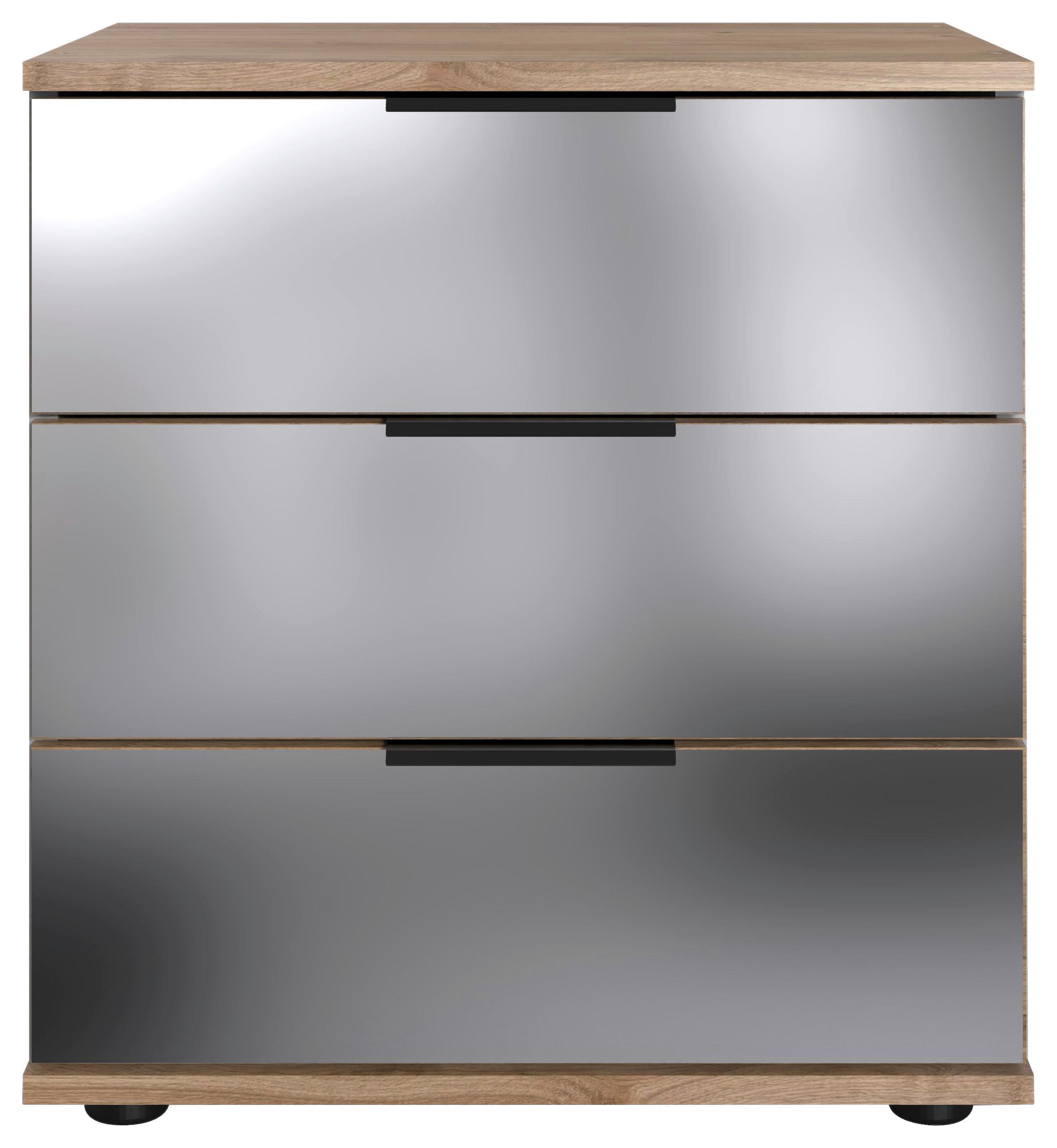 Nachtkästchen Saigon - Klar/Eichefarben, MODERN, Glas/Holzwerkstoff (52/58/38cm) - MID.YOU