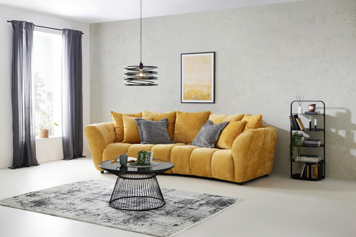 Velká pohovka BONELLI, žlutám s polštáři - černá/žlutá, Moderní, textil/plast (280/74cm) - Mömax
