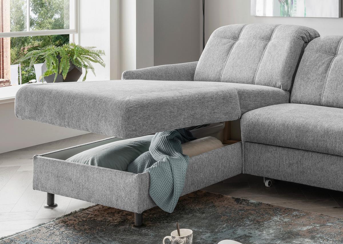 Ecksofa Minori Chenille Silberfarben, S: 184x267 cm - Silberfarben/Schwarz, MODERN, Textil (184/267cm) - Livetastic