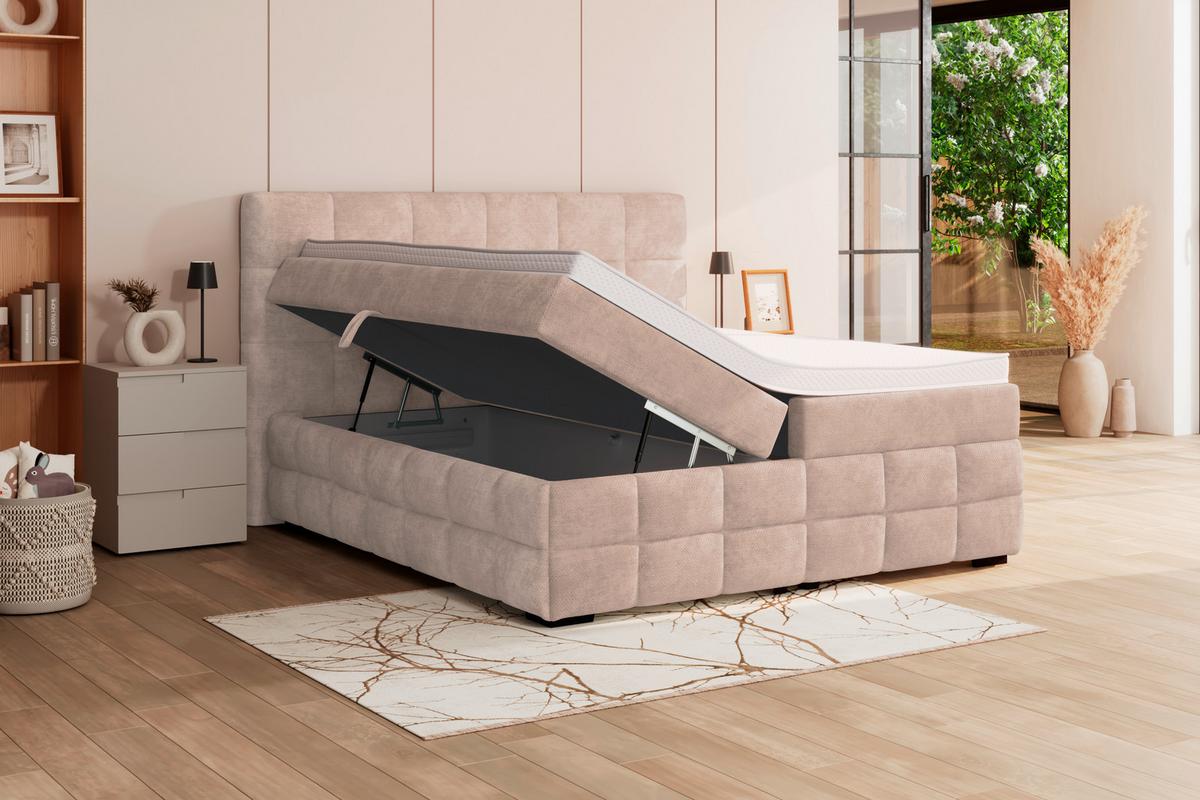 Čalouněná postel VEGA 180x200 cm, krémová - černá/béžová, Trend, dřevo/textil (180/200cm)