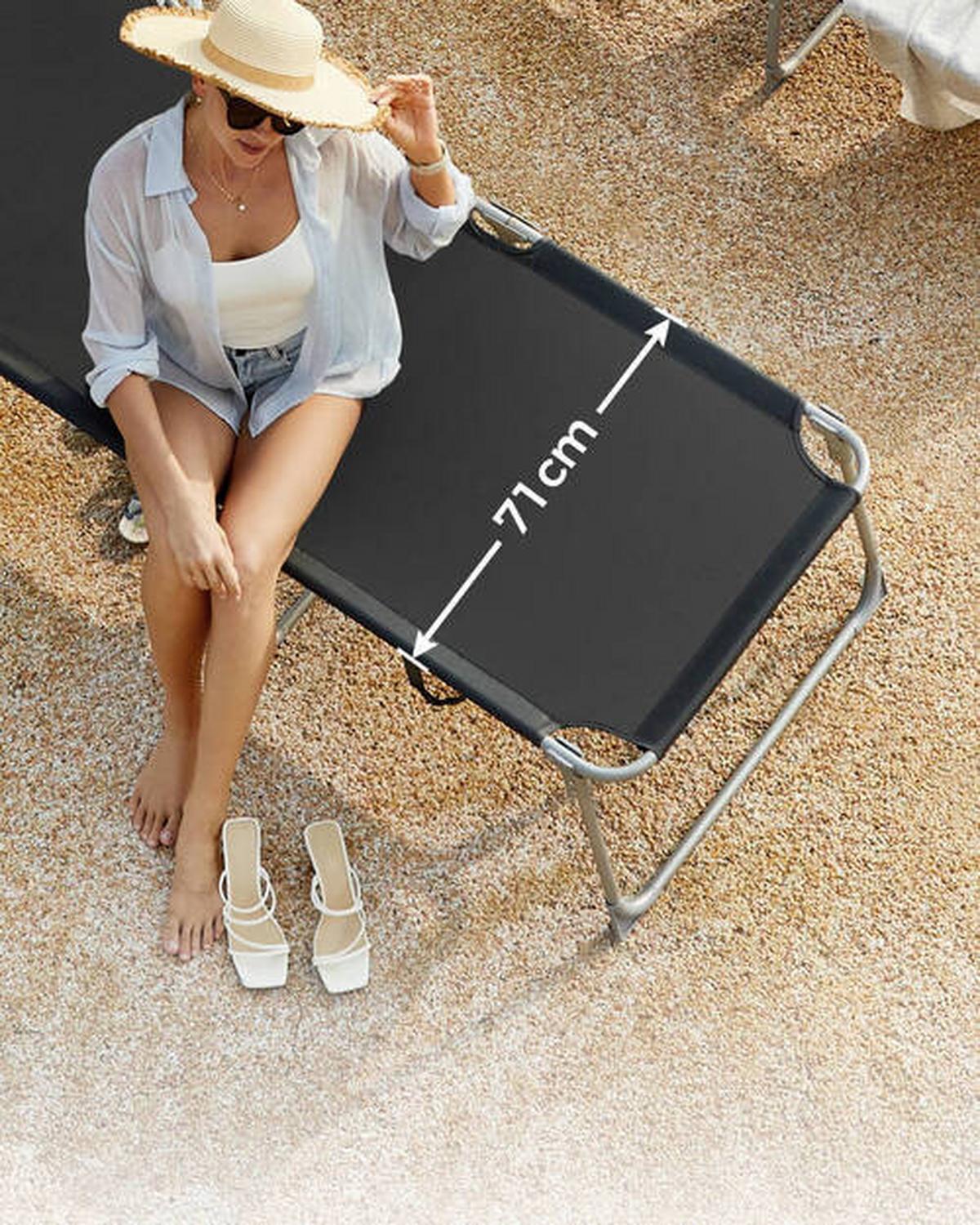 Sonnenliege Schwarz Inkl. Sonnendach, B: 71 Cm - Schwarz, Basics, Textil/Metall (71/38/200cm) - Modante