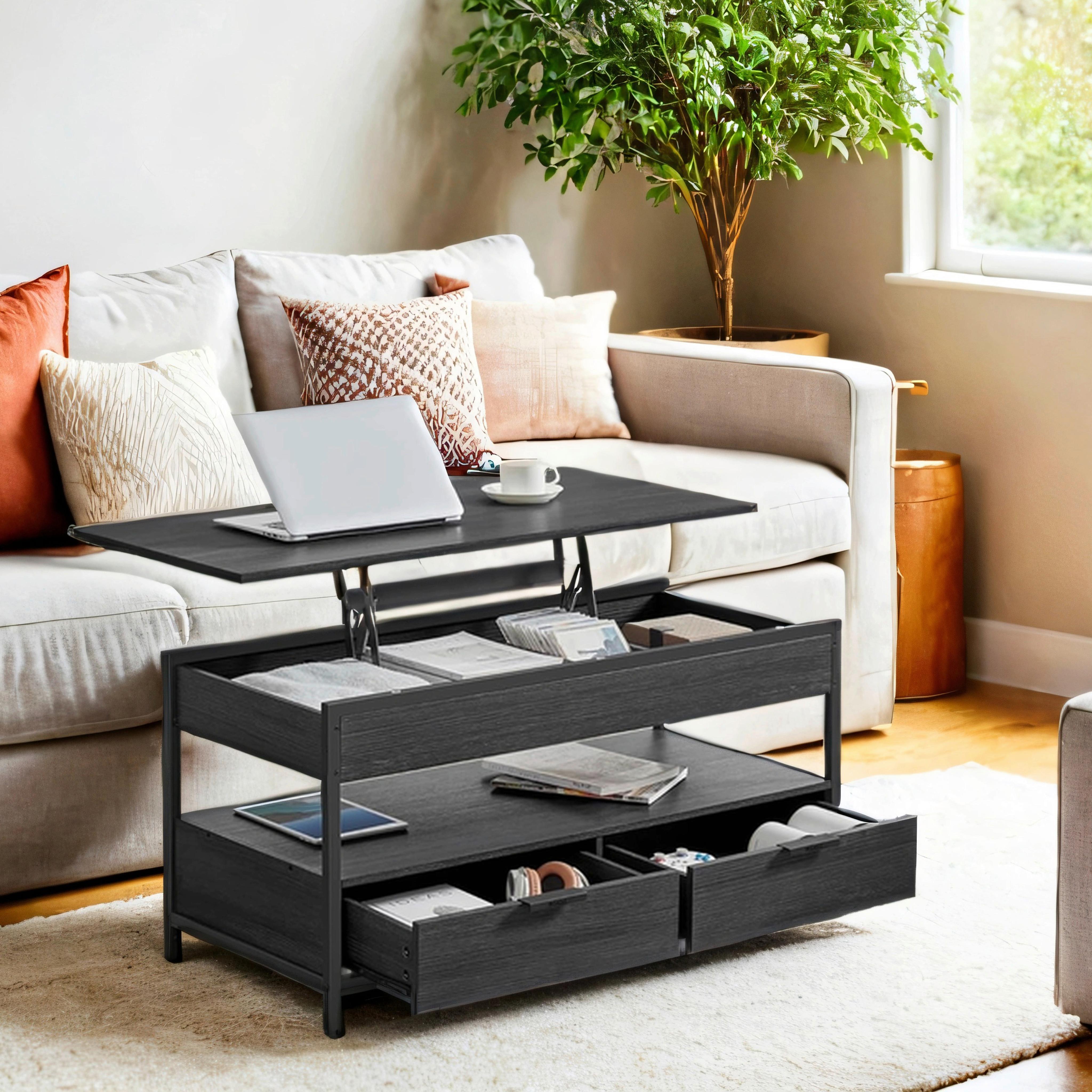 Couchtisch Schwarz B: 100 cm - Schwarz, Trend, Holzwerkstoff/Metall (100/48-62/50cm) - MID.YOU