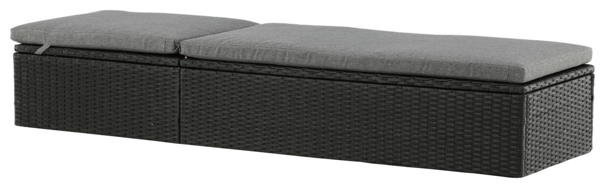 Sonnenliege Quad Kunststoff, Rückenlehne - Schwarz/Grau, KONVENTIONELL, Kunststoff/Textil (60.5/37.5/198cm) - Gardenson