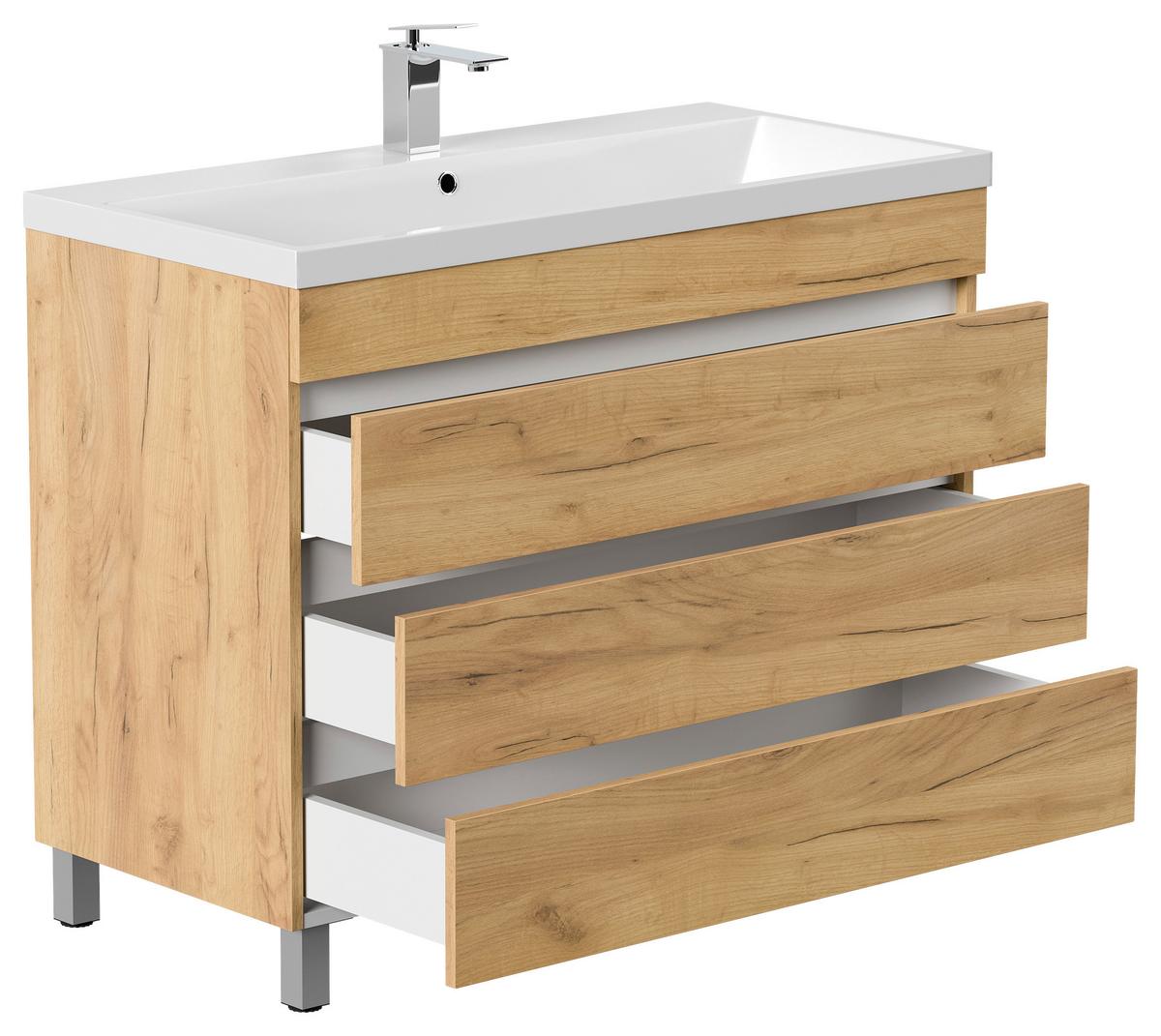 WASCHTISCHKOMBI Fellini Eichefarben B: 100cm - Eichefarben/Weiß, Basics, Holzwerkstoff/Stein (100cm) - MID.YOU