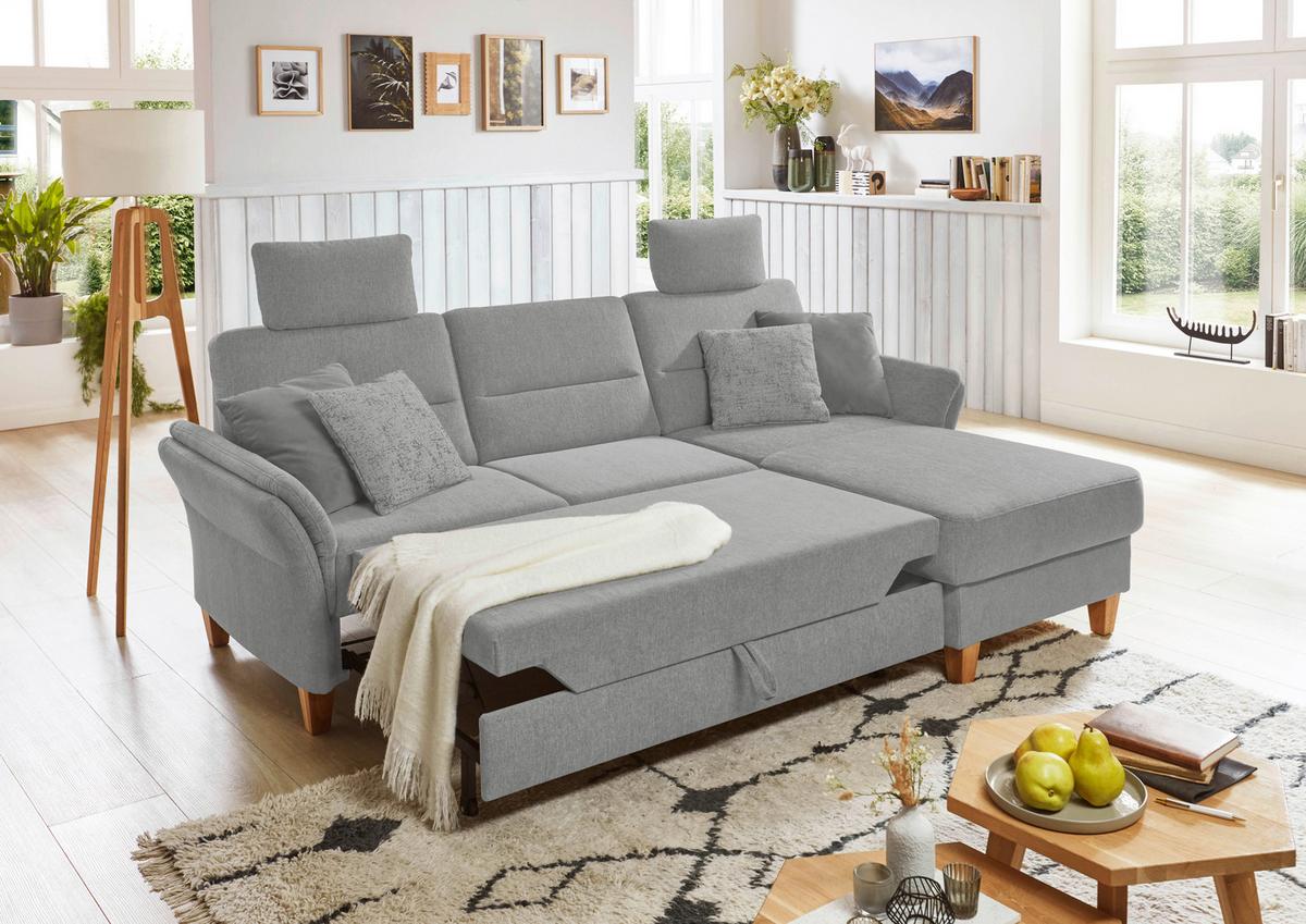 Ecksofa Westerland hellgrau Schlaffunktion, 252x162 cm - Eichefarben/Hellgrau, KONVENTIONELL, Textil (252/162cm) - Sit & More