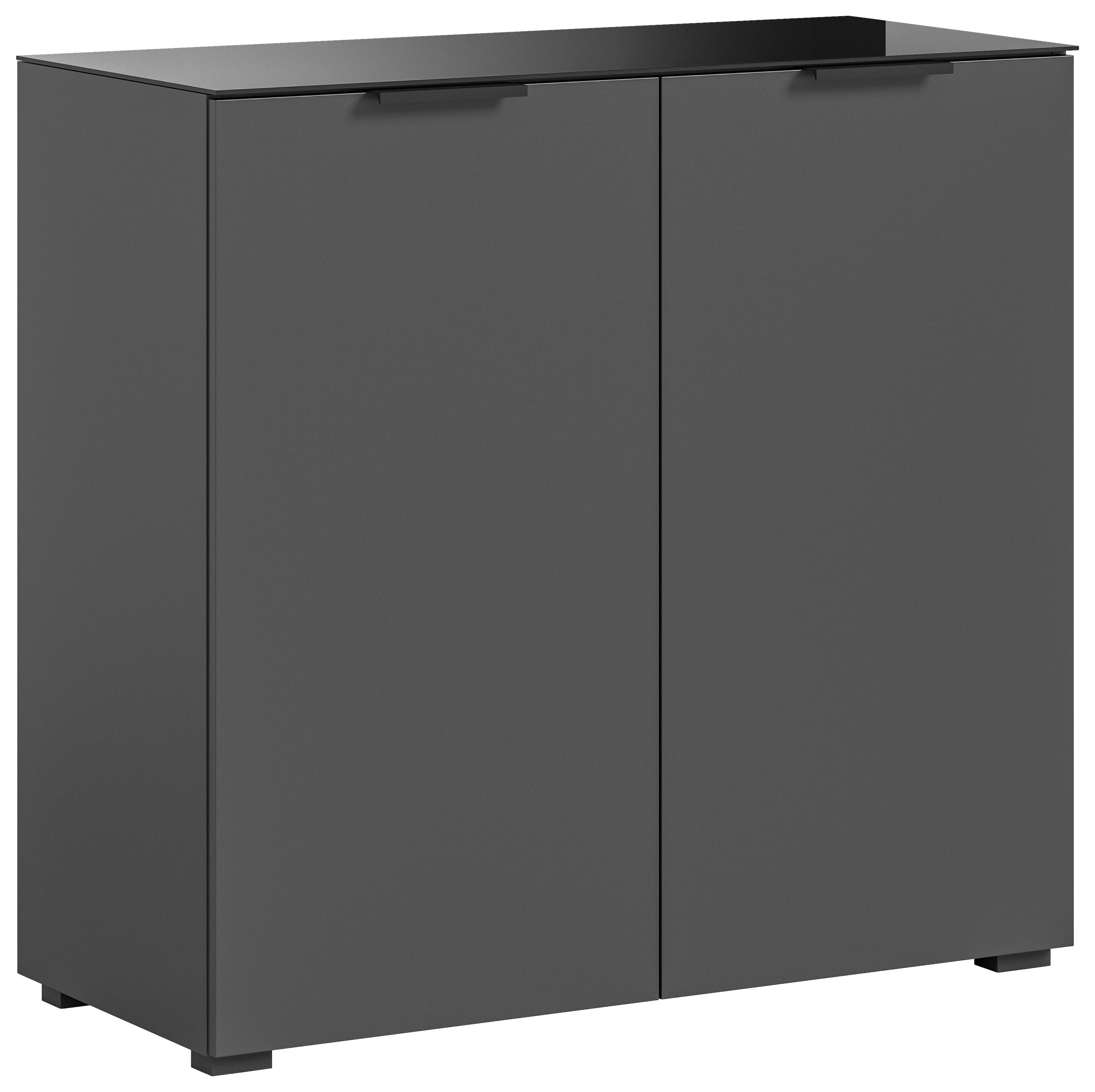 Kommode Ray Anthrazit B: 90 cm - Anthrazit, Design, Glas/Holzwerkstoff (90/86/40cm) - Livetastic