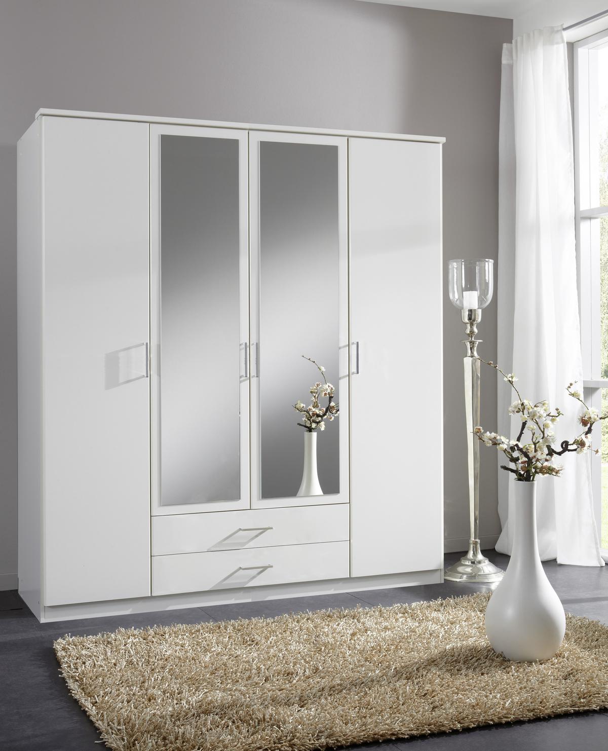 Drehtürenschrank Mit Spiegel 180cm Osaka, Weiß Dekor - Weiß, KONVENTIONELL, Glas/Holzwerkstoff (180/199/58cm) - MID.YOU