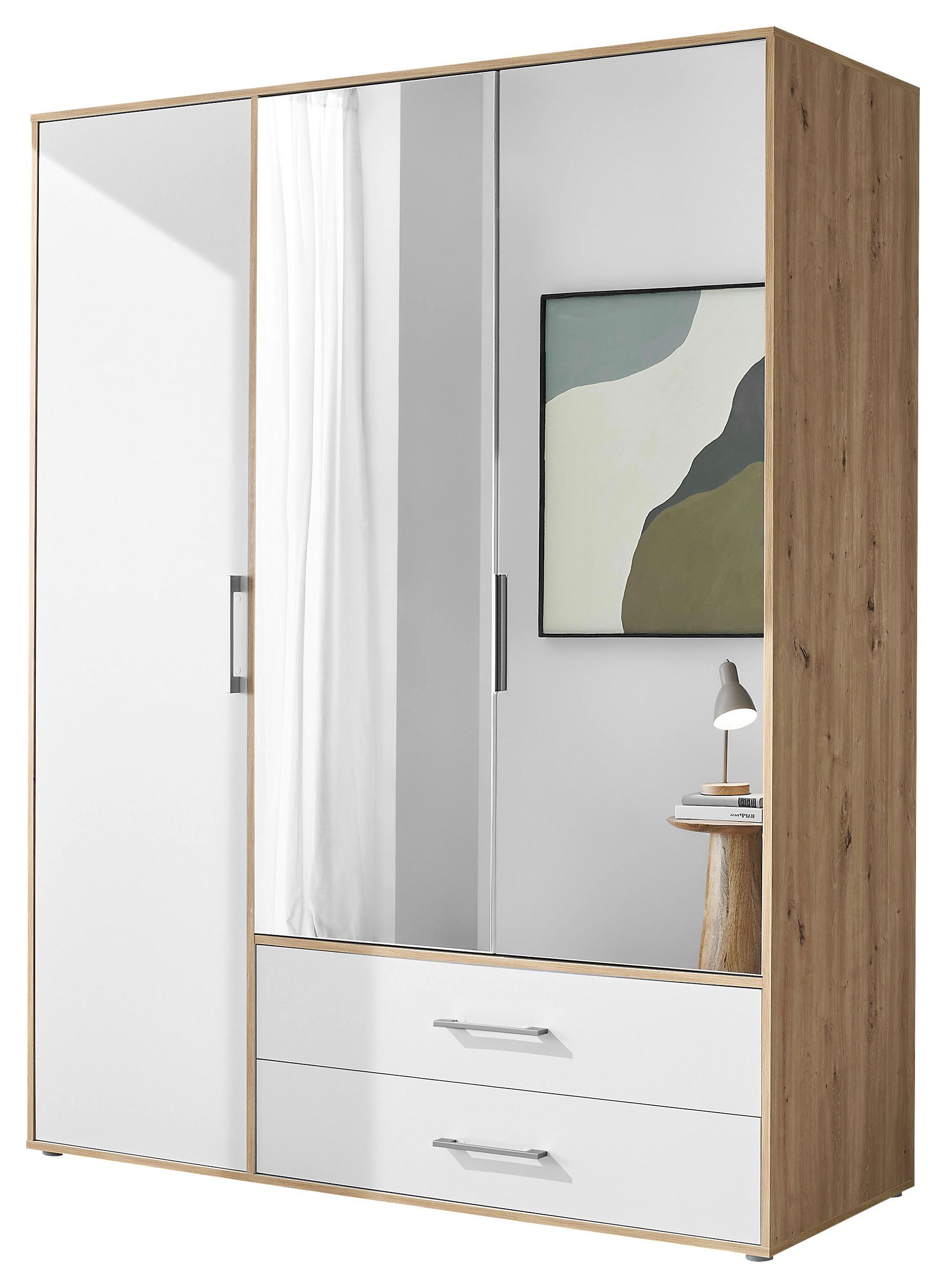 Kleiderschrank Mit Spiegel 3trg Lembo Artisan Eiche/Weiß 155cm - Weiß/Eiche Artisan, Basics, Glas/Holzwerkstoff (155/195/60cm)