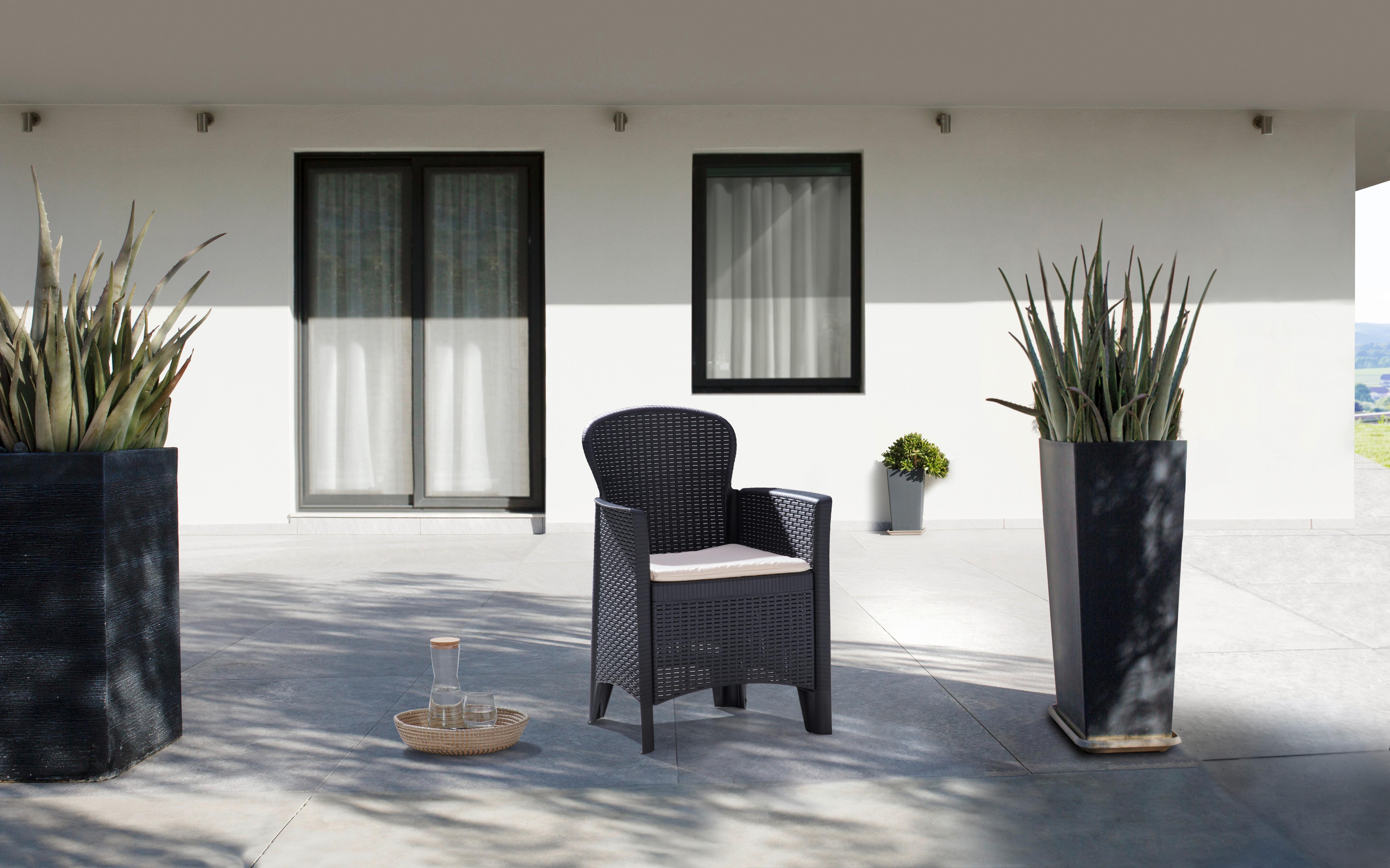 Gartensessel Folia Kunststoff mit Kissen - Anthrazit/Beige, MODERN, Kunststoff (59/85,5/57cm) - Ondega