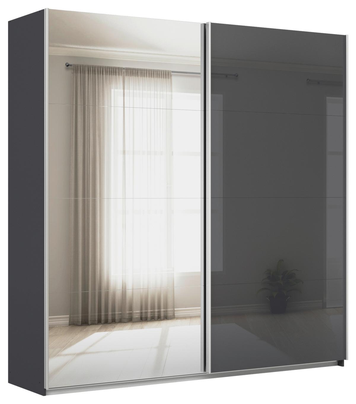 Tolóajtós Szekrény Feldkirch 225/229 Cm - magasfényű antracit/ezüstszínű, Modern, faalapú anyag/Üveg (225/229/62cm)