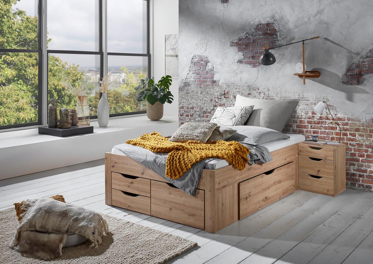 Stauraumbett Noah - Eiche Artisan, KONVENTIONELL, Holzwerkstoff (140/200cm)
