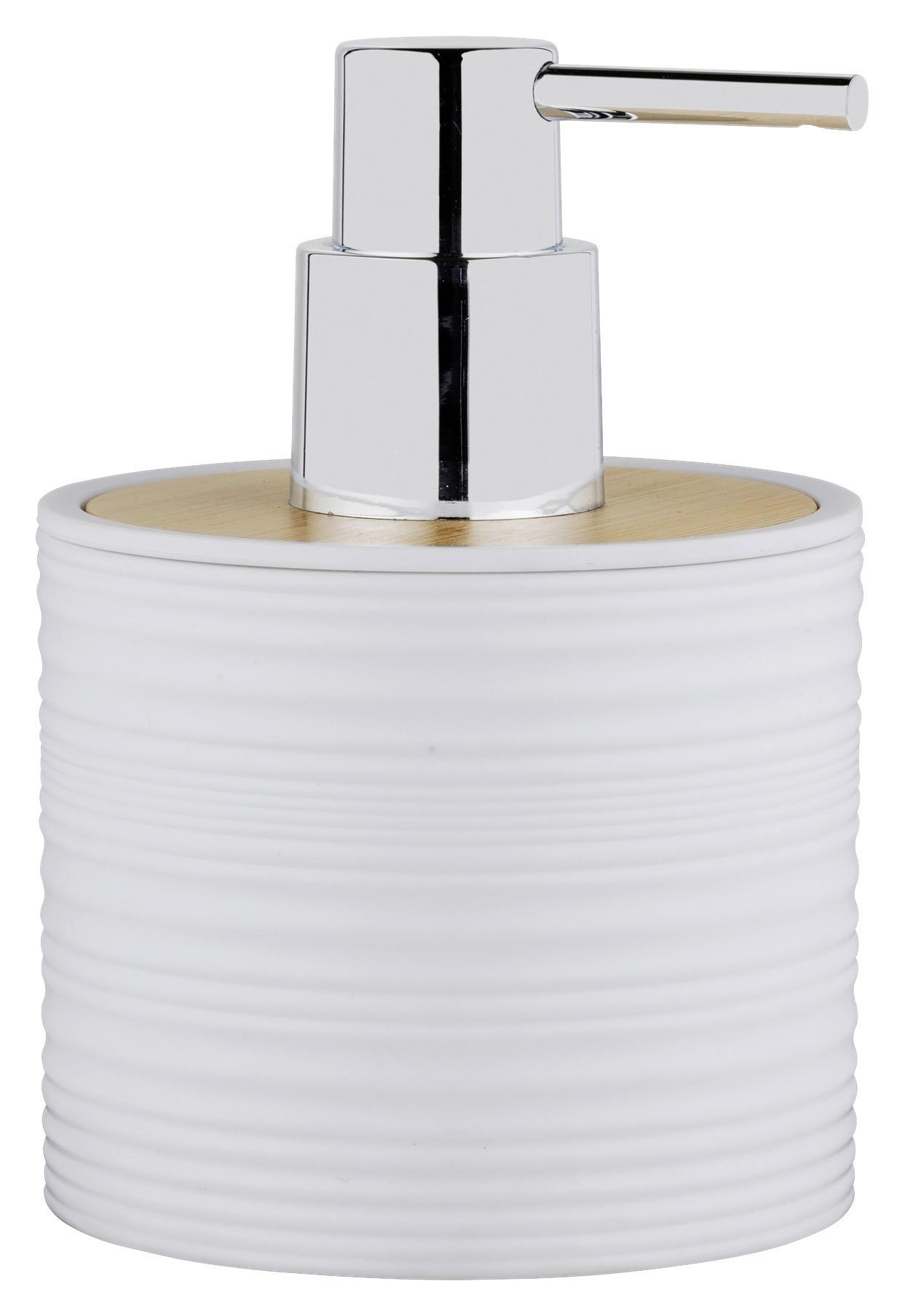 Seifenspender Lyon Weiß B: 8,7 cm - Weiß, Trend, Naturmaterialien/Kunststoff (8,7/12,5/8,7cm)