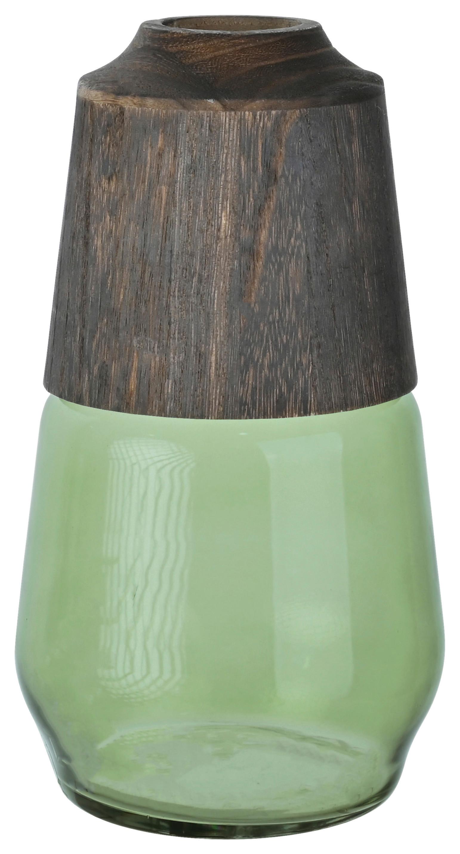 Váza Wood, Výška: 29cm - zelená/hnědá, dřevo/sklo (16/29cm) - Premium Living