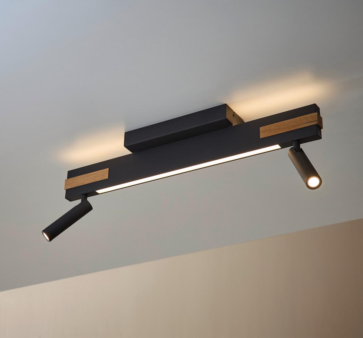 LED-Deckenstrahler Sreamlinie Schwarz Eiche Bianco H: 15 cm - Eiche Bianco/Schwarz, Natur, Holz/Metall (15/2/60cm) - Brilliant