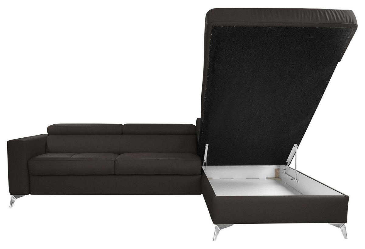 Ecksofa Mondo Dunkelbraun S: 286x208 Cm - Chromfarben/Dunkelbraun, Design, Leder/Textil (286/208cm) - Livetastic