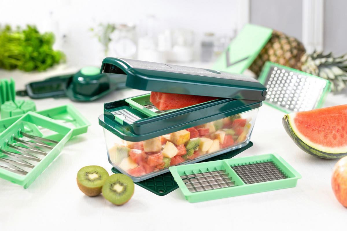 Frischhaltedose Nicer Dicer Ca. 1,8 L Mit Deckel 3--Teilig. - Transparent/Grün, Basics, Glas/Kunststoff (1,8l) - Genius