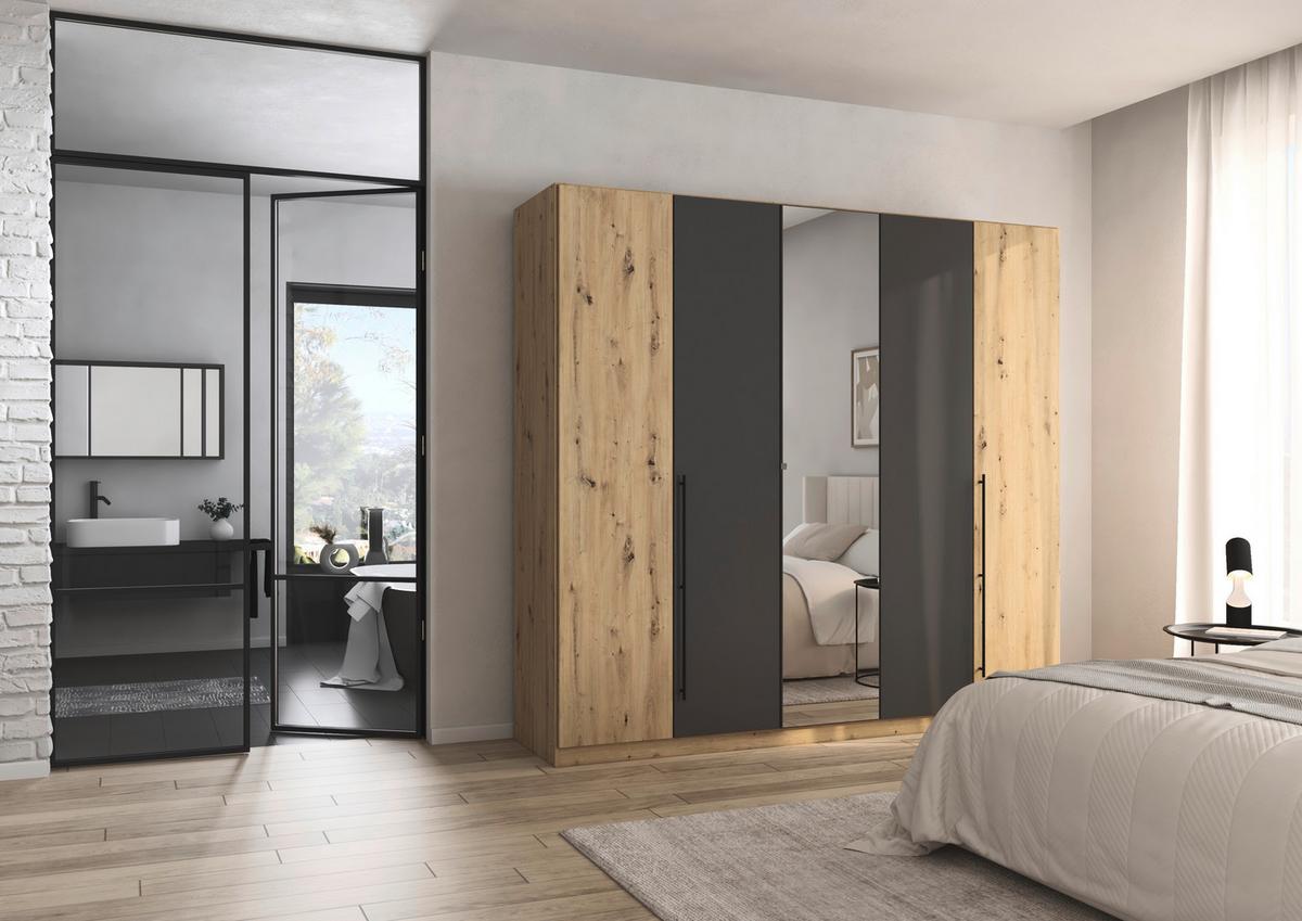 Kleiderschrank Safari B: 226 cm - Eiche Artisan/Grau, KONVENTIONELL, Holzwerkstoff (226/229/54cm)