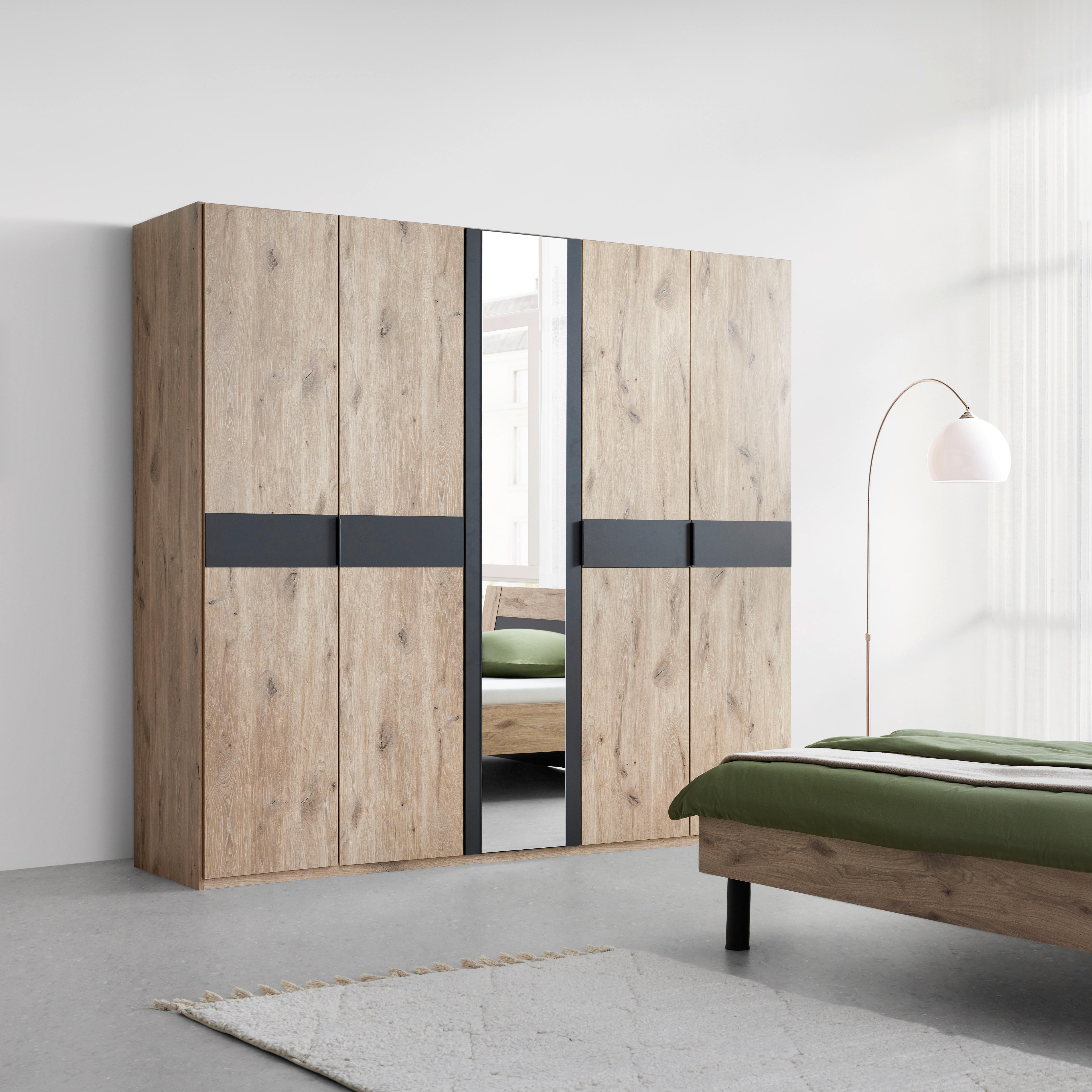 Skriňa s otočnými dverami BERGAMO, š. 225 cm - čierna/grafitová, Konventionell, kov/kompozitné drevo (225/208/58cm) - Based