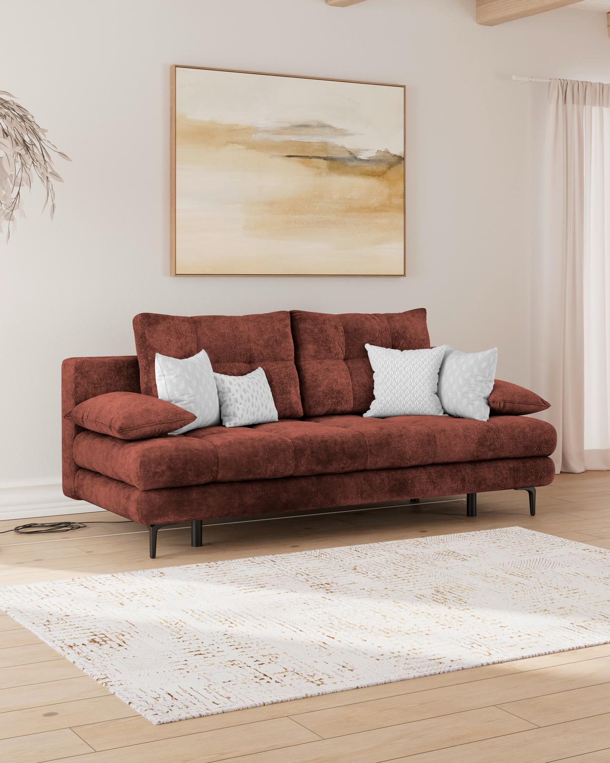 Schlafsofa Perla Rot B: 203 Cm - Bordeaux/Schwarz, KONVENTIONELL, Textil (203/94/96cm)