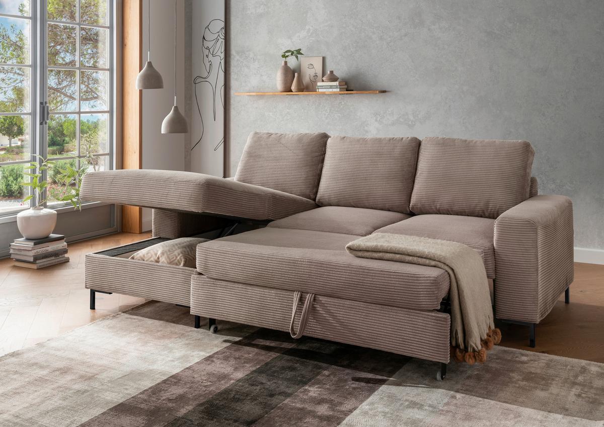 Eckschlafsofa Zona, Graubraun S: 143x237 Cm - Graubraun/Schwarz, KONVENTIONELL, Textil (143/237cm) - Livetastic