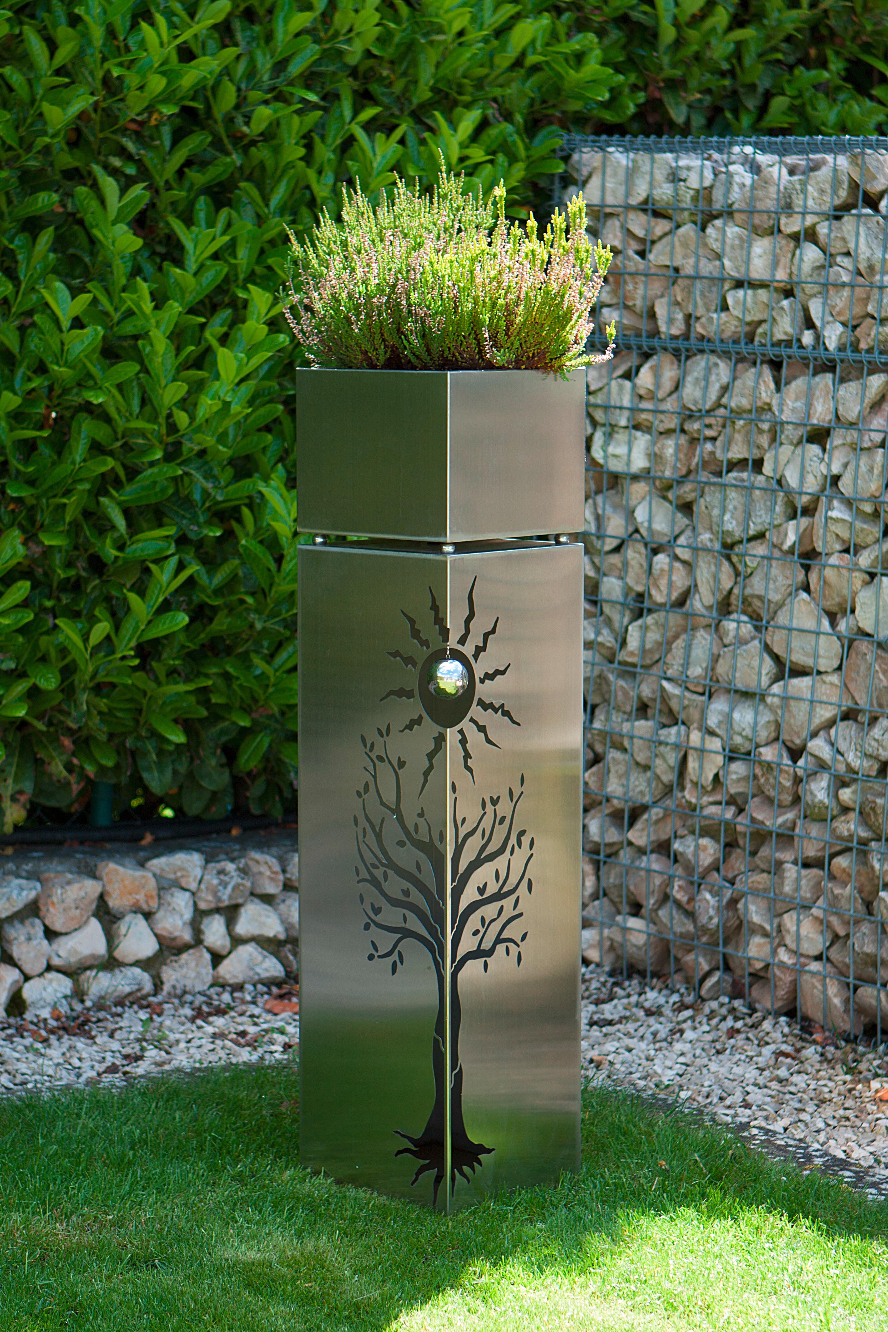 Blumensäule Edelstahl Silberfarben Buche - Silberfarben, Basics, Metall (25/102/25cm)