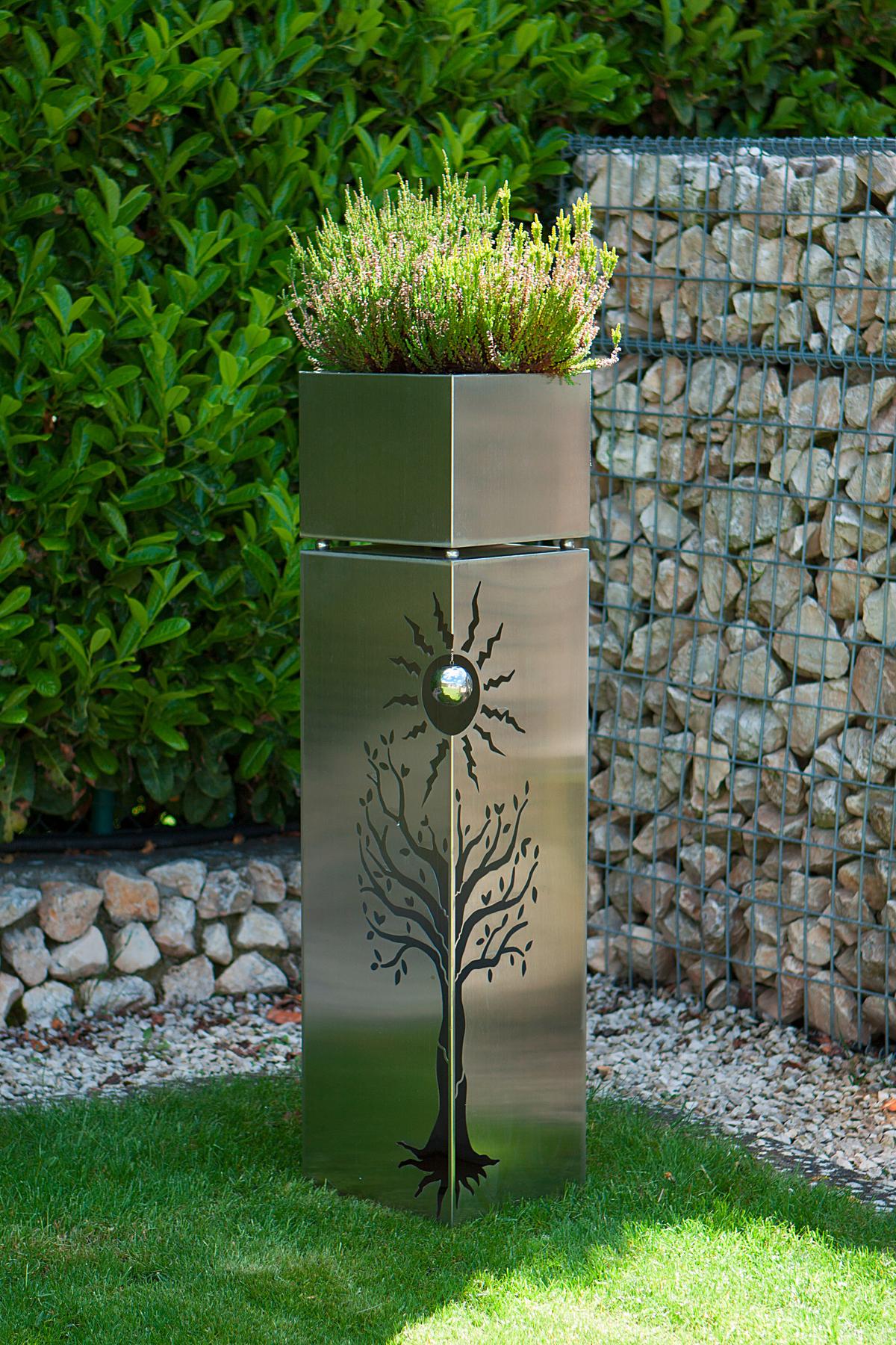 Blumensäule Edelstahl Silberfarben Buche - Silberfarben, Basics, Metall (25/102/25cm)