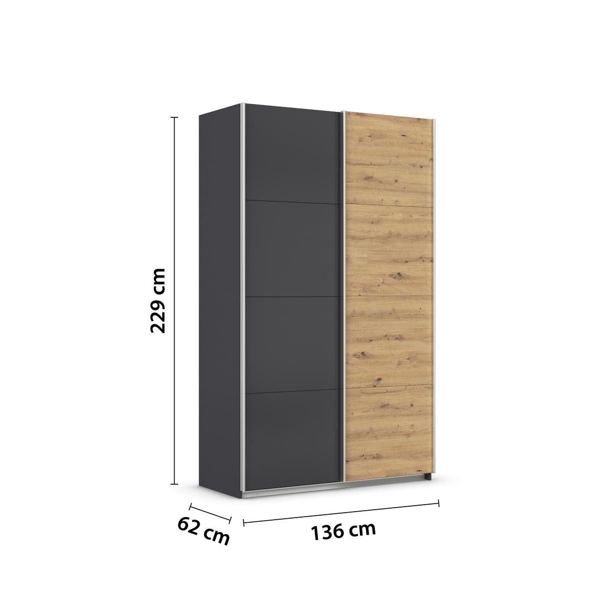Schwebetürenschrank Feldkirch 136 Maxihöhe - Anthrazit/Eiche Artisan, MODERN, Holzwerkstoff (136/229/62cm)