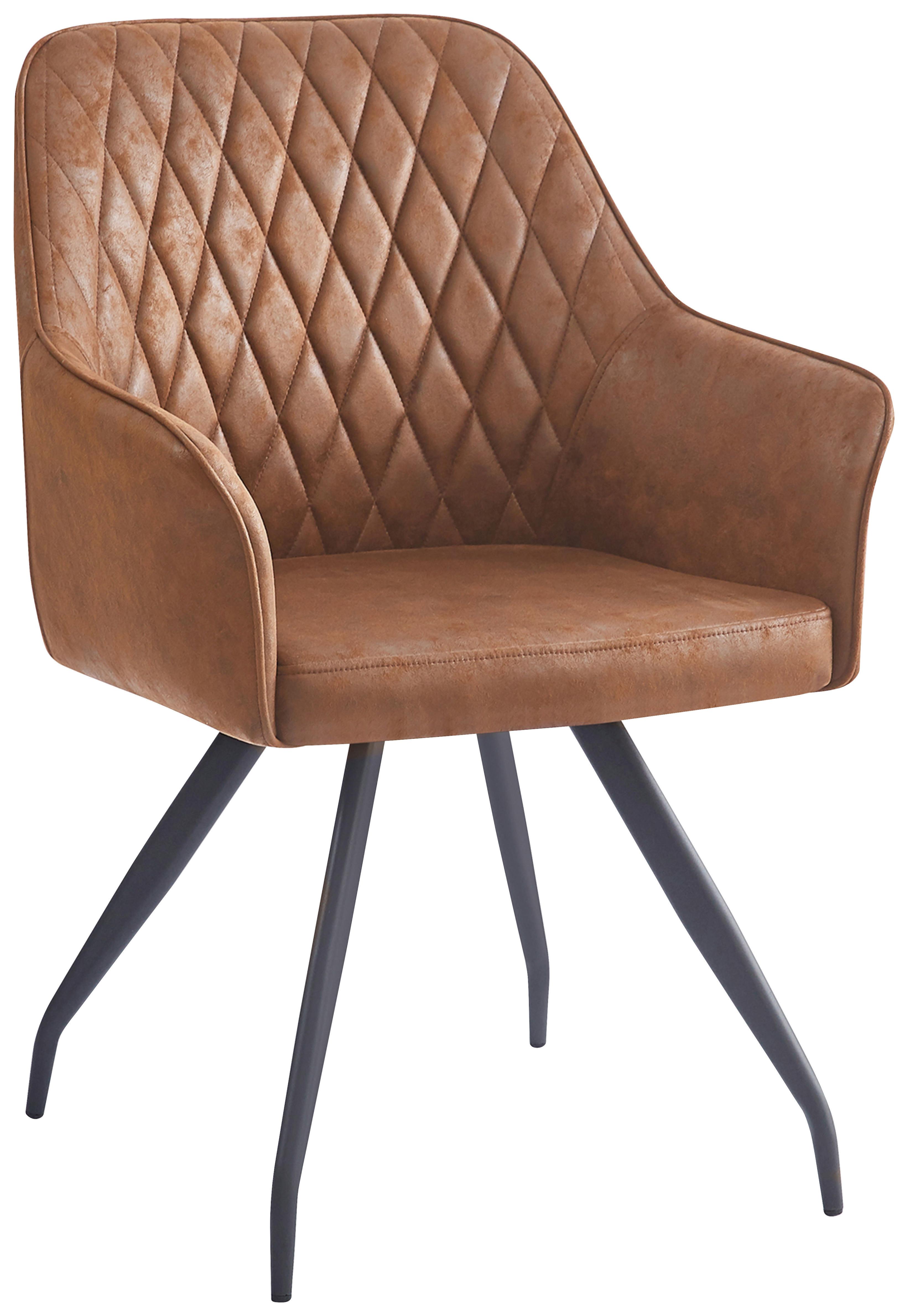 Armlehnstuhl Amber 225 - Braun/Grau, MODERN, Textil/Metall (60/86,5/63,5cm) - Kayoom