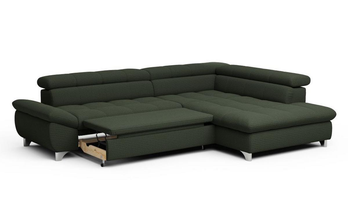 Rohová sedačka GEMINI, pravá, tmavozelená ženilka - tmavozelená/chrómová, Konventionell, kov/textil (312/234cm)