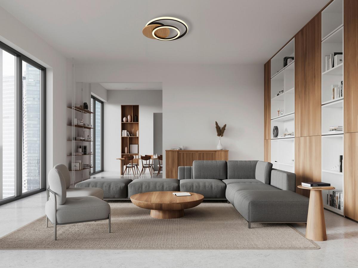 LED-Deckenleuchte 67331-24 Julio - Dunkelbraun/Opal, Natur, Holzwerkstoff/Kunststoff (38/36/6,5cm) - Globo