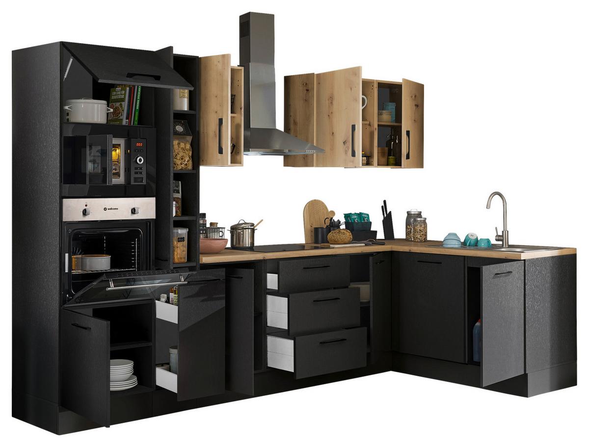 Eckküche Turin Schwarz/Eiche Dekor 310x175 cm - Schwarz/Eiche Artisan, Basics, Holzwerkstoff (310/175cm) - MID.YOU