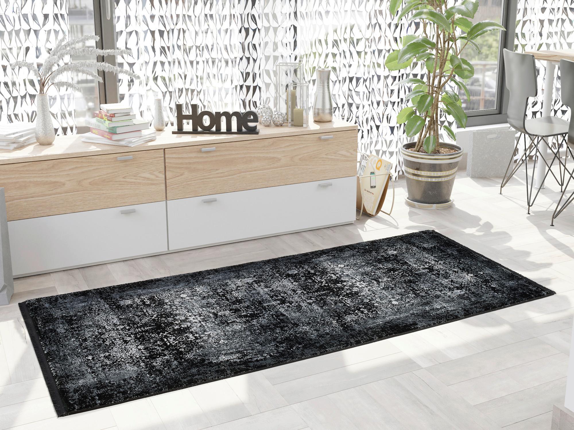 Teppich Läufer Grau/Schwarz Calais 80x300 cm - Schwarz/Grau, Design, Textil (80/300cm) - Dieter Knoll