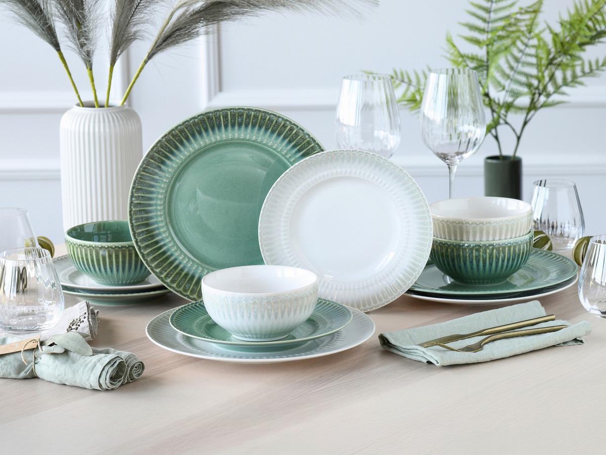 Tafelservice Celadon Mix Creme Steinzeug, 4 Pers., 12-Teilig - Salbeigrün/Perlmutt, Basics, Keramik - Creatable
