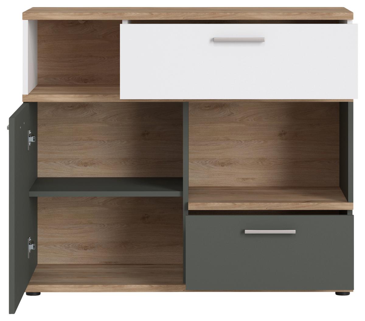 Komoda TWENTY dekor bílá/grafit/dub - bílá/barvy dubu, Moderní, kompozitní dřevo/plast (100/86/40cm) - Modern Living