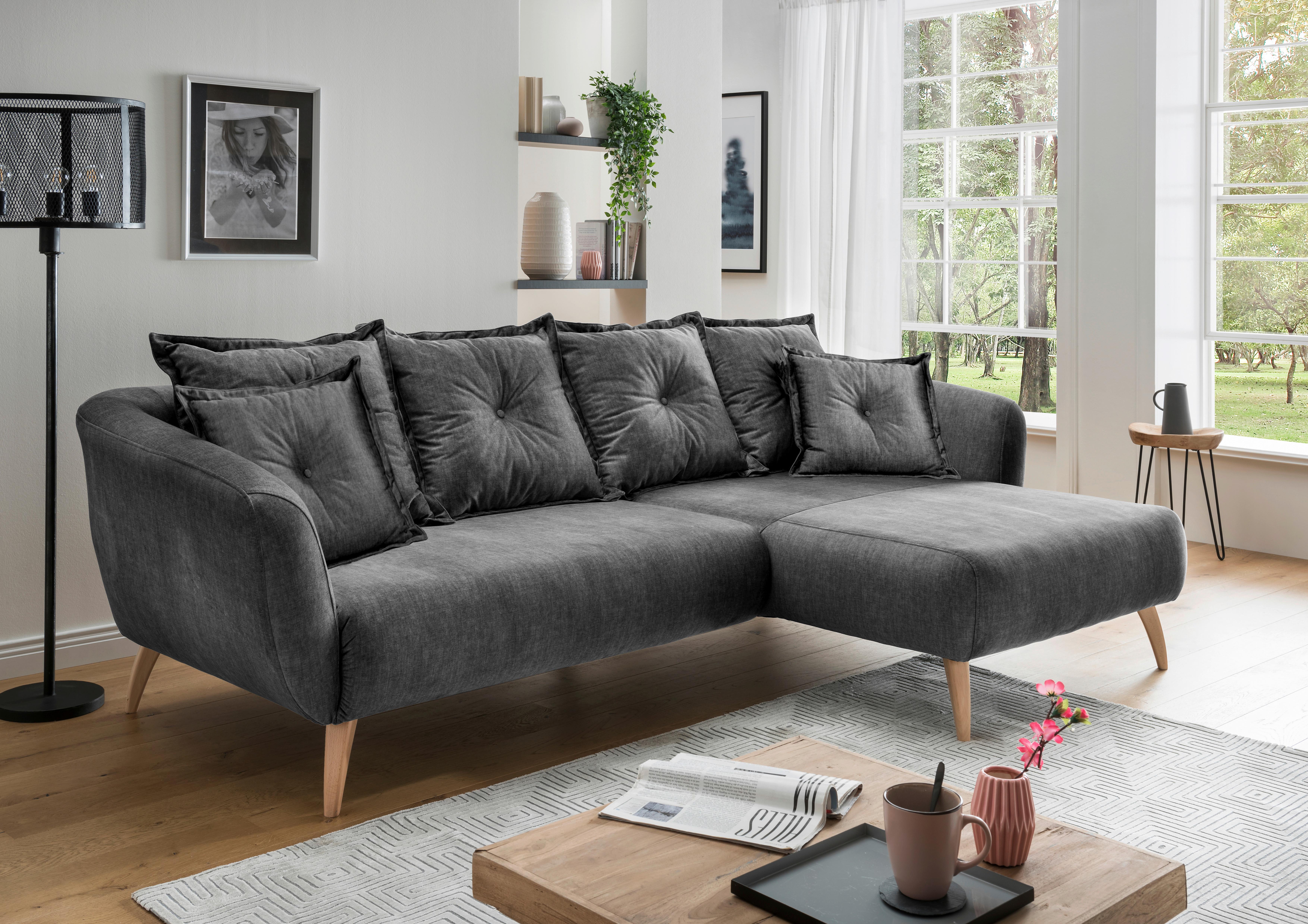 Ecksofa Baggio Grau S: 277/162 cm - Buchefarben/Grau, MODERN, Holz/Textil (277/162cm) - Livetastic