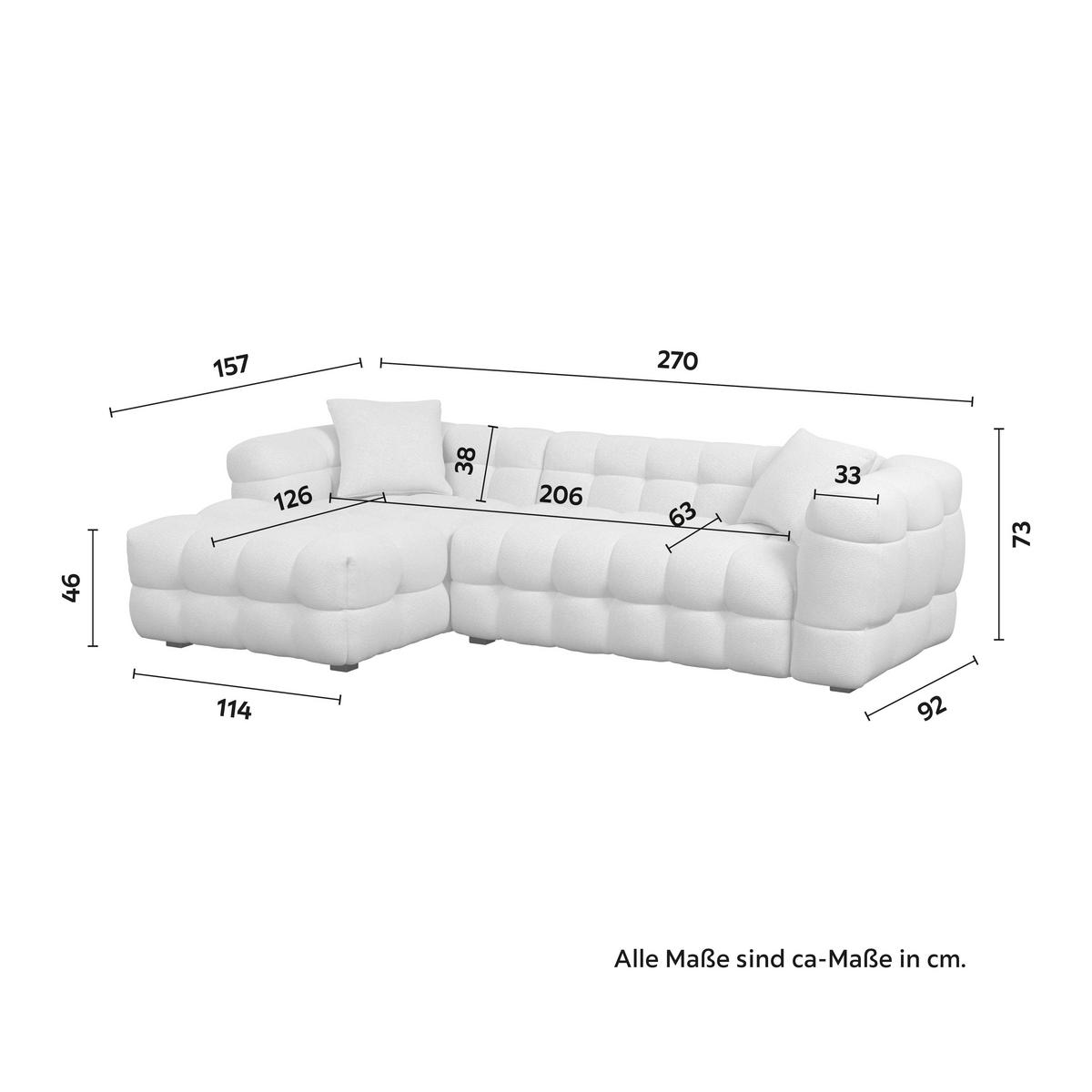 Sedací souprava MAGDA, oboustranná, šedobéžové buklé - černá/šedobéžová, Moderní, dřevo/textil (270/73/157cm) - Bessagi Home