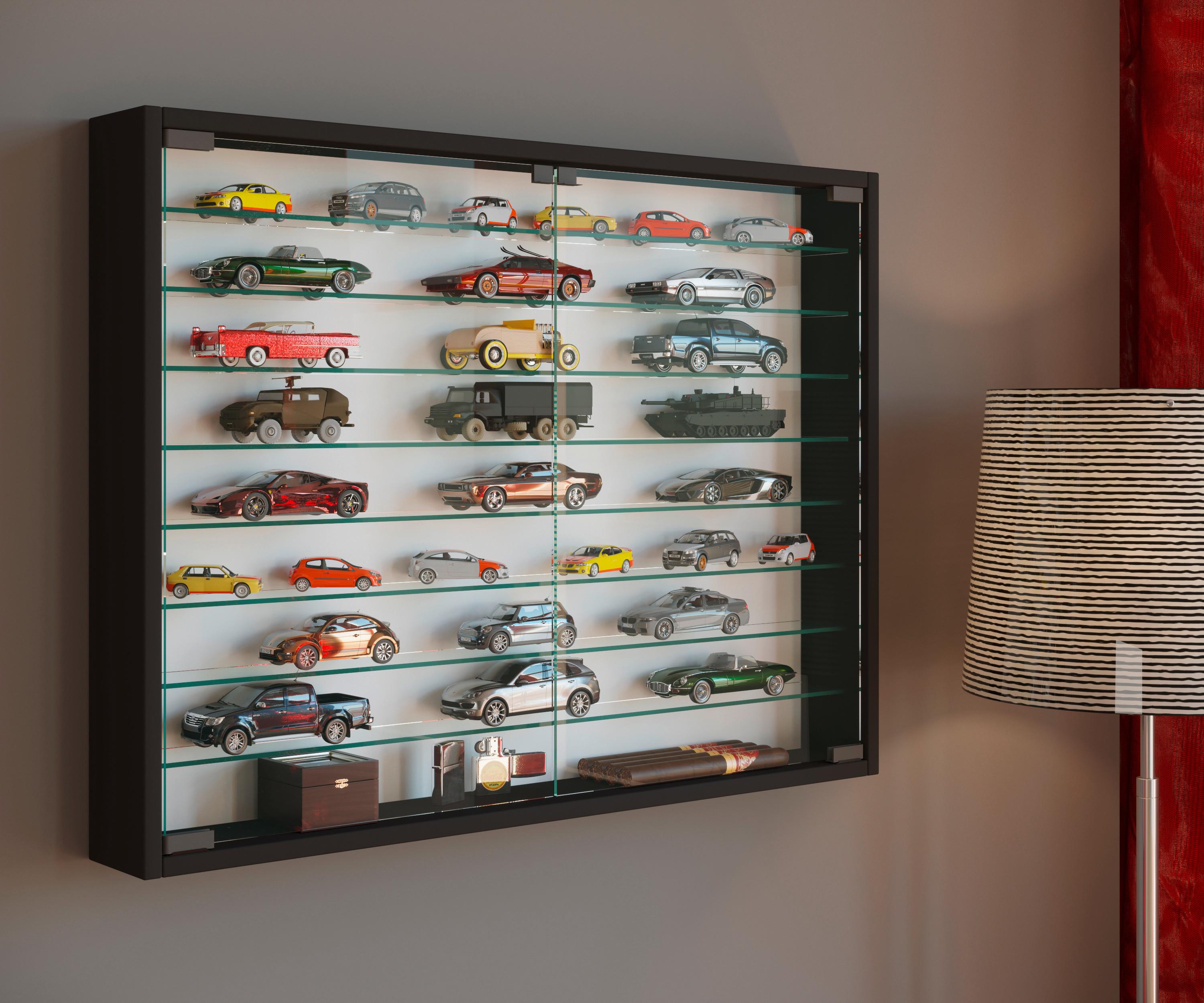 Hängevitrine Mandosa XXL B: 80 cm Schwarz mit Glastüren - Schwarz, MODERN, Glas/Holzwerkstoff (80/60/10cm) - MID.YOU