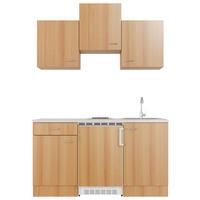 Miniküche mit Kühlschrank + Kochfeld 150 cm Creme/Buche - Beige/Buchefarben, MODERN, Holzwerkstoff (150cm) - FlexWell