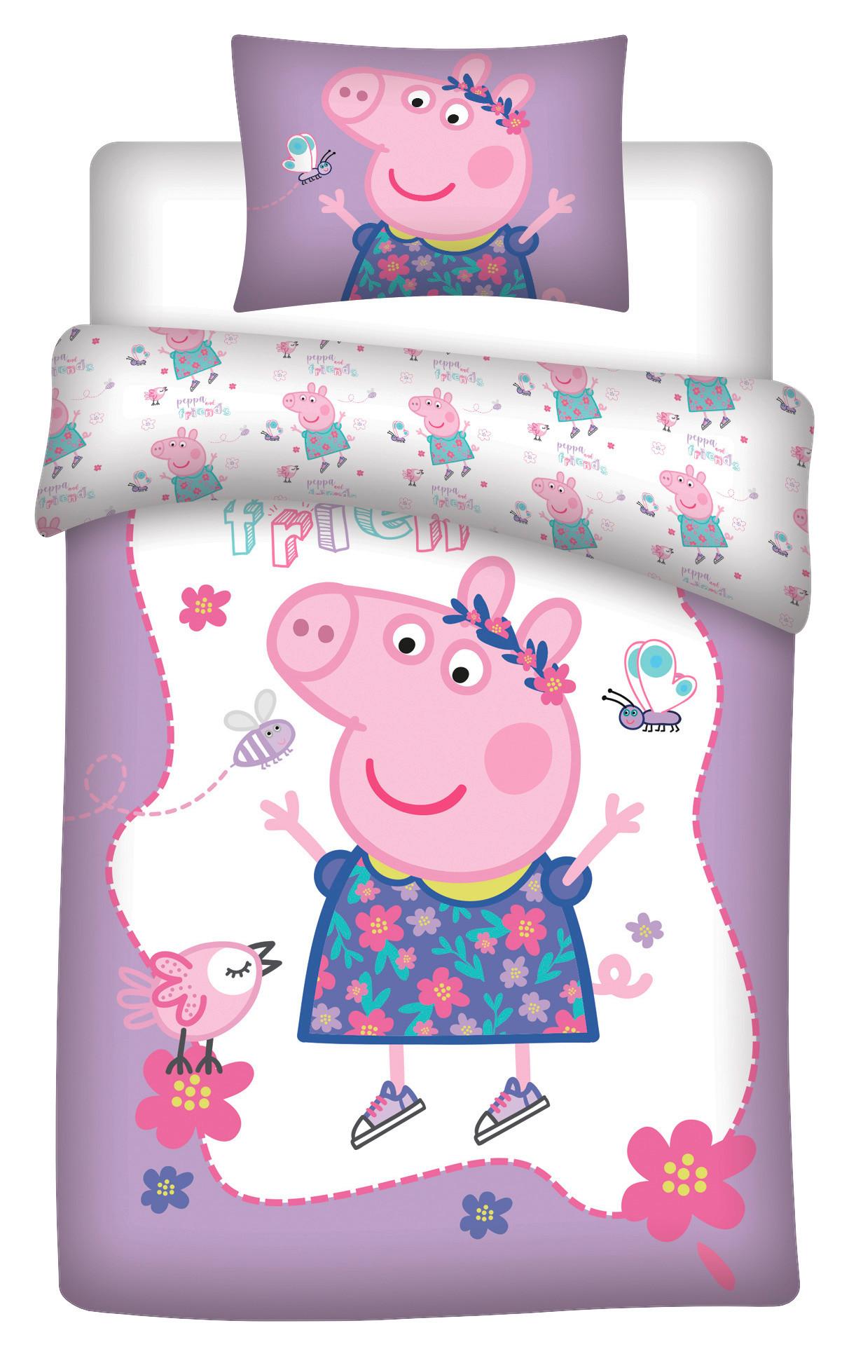 Kinderbettwäsche 140x200 cm Peppa Pig Renforcé Baumwolle - Lila, Textil