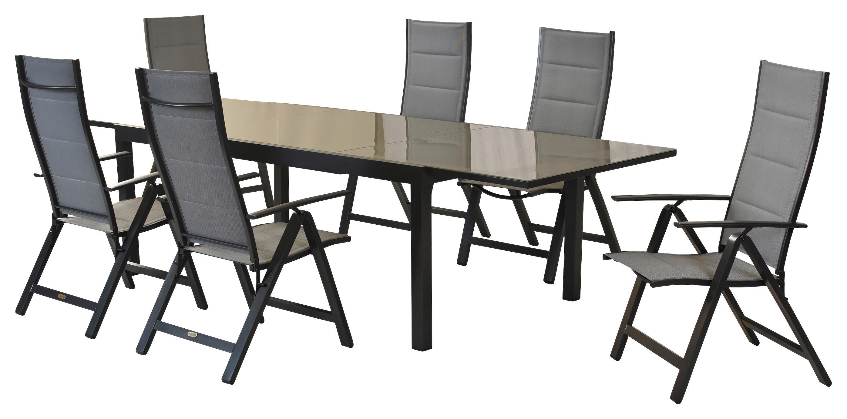 Gartenmöbel Set 7-tlg Florenz aus Metall/Textil - Graphitfarben/Grau, MODERN, Textil/Metall - Gardenson