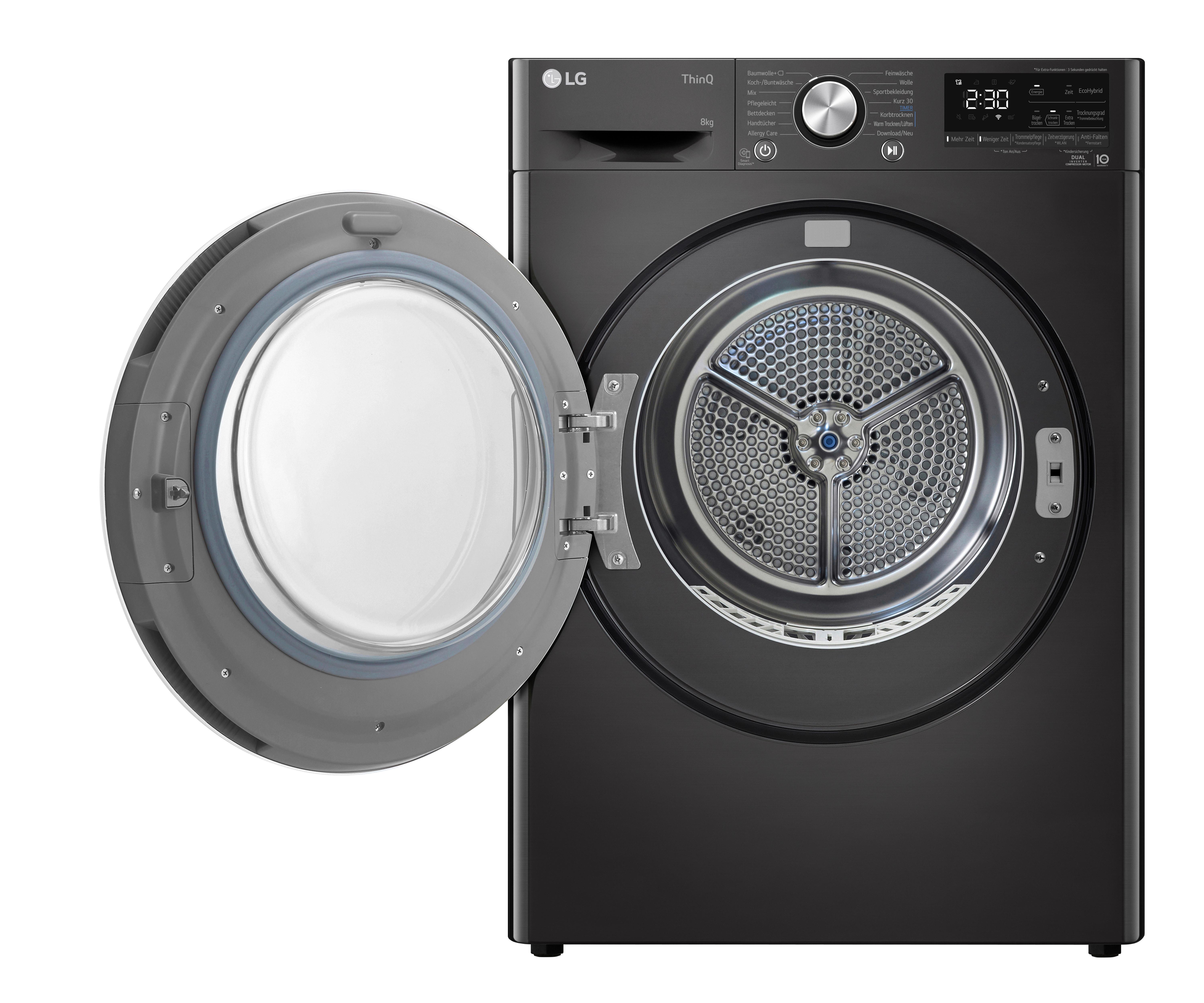 Wärmepumpentrockner Lg Rt80v9b - Chromfarben/Schwarz, Basics, Glas/Kunststoff (60/85/66cm) - LG