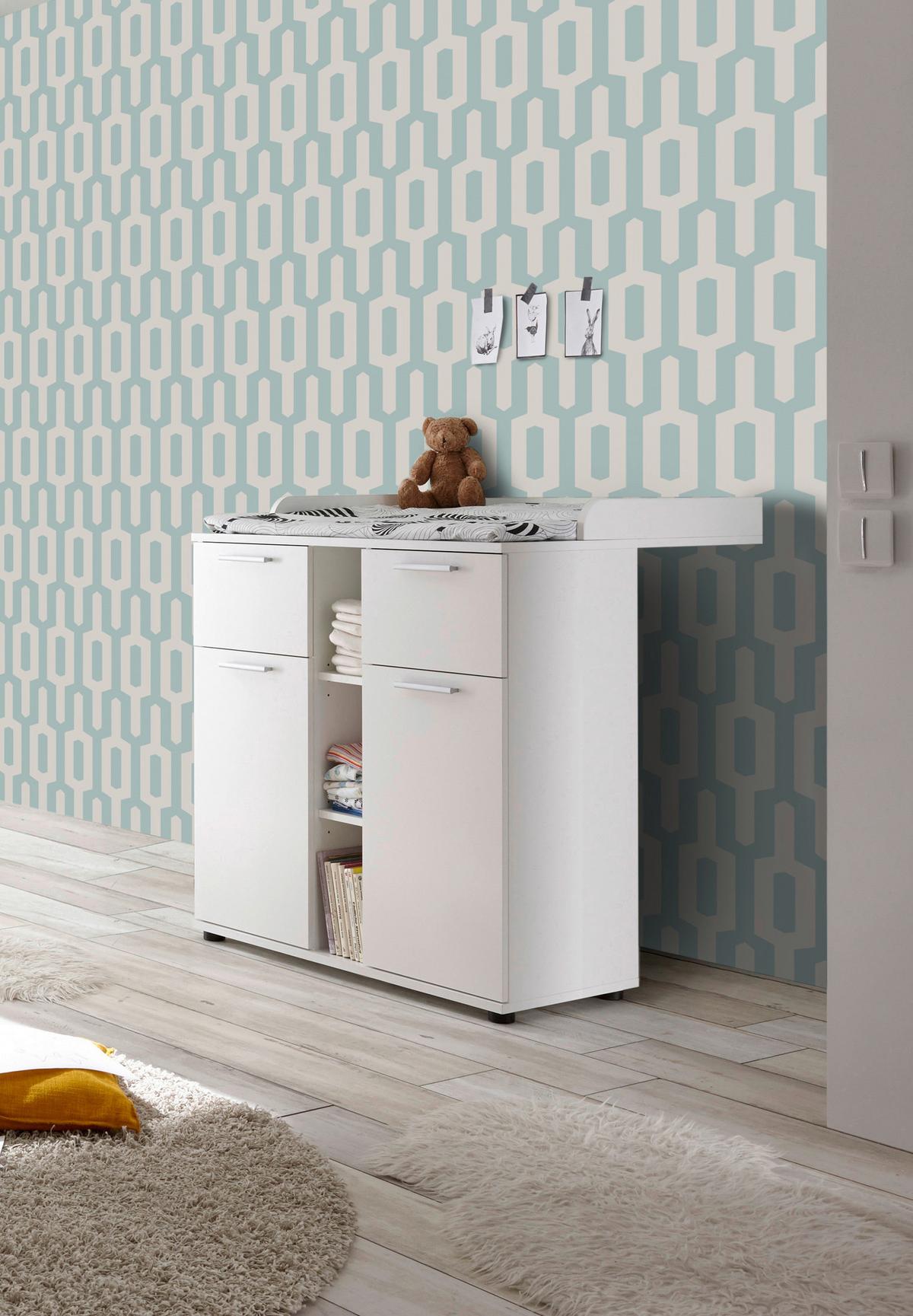 Wickelkommode Bibo B: 89 cm Weiß 2 Türen 2 Schubladen - Weiß, KONVENTIONELL, Holzwerkstoff (89/101/78cm) - MID.YOU