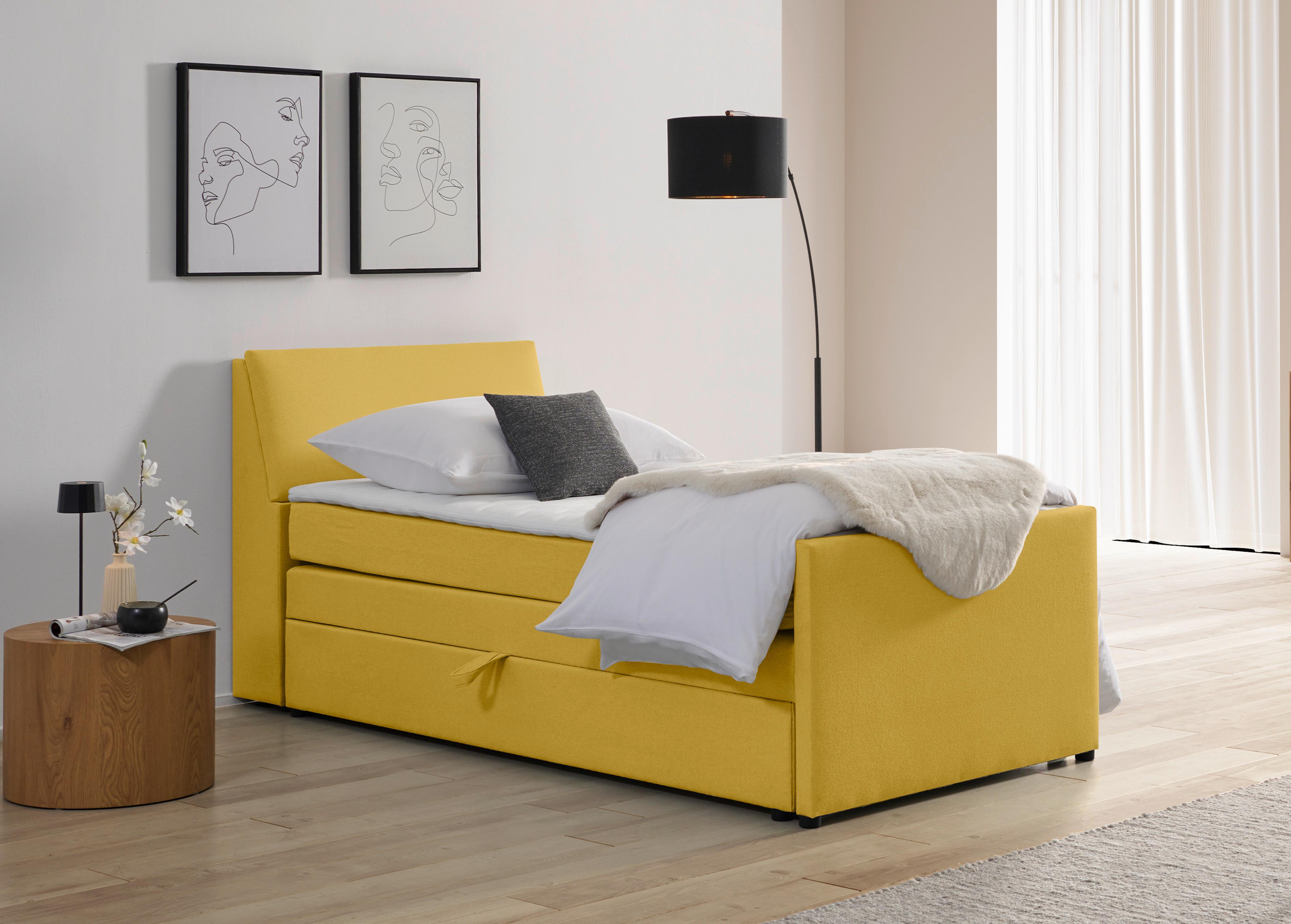 Boxspringbett Mit Bettkasten Nida 100x200 Cm Gelb - Gelb/Schwarz, MODERN, Holz/Textil (100/200cm) - MID.YOU