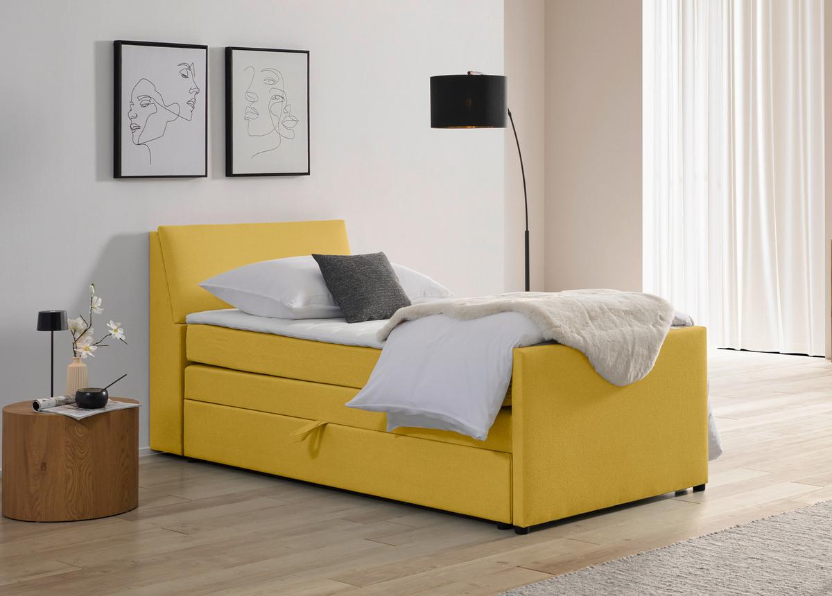 Boxspringbett Mit Bettkasten Nida 100x200 Cm Gelb - Gelb/Schwarz, MODERN, Holz/Textil (100/200cm) - MID.YOU