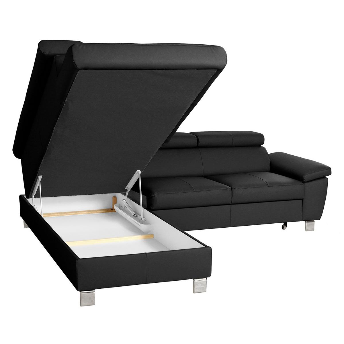 Ecksofa Lugano Teilleder Schwarz 208x248 - Chromfarben/Schwarz, Design, Leder/Textil (208/248cm) - Livetastic