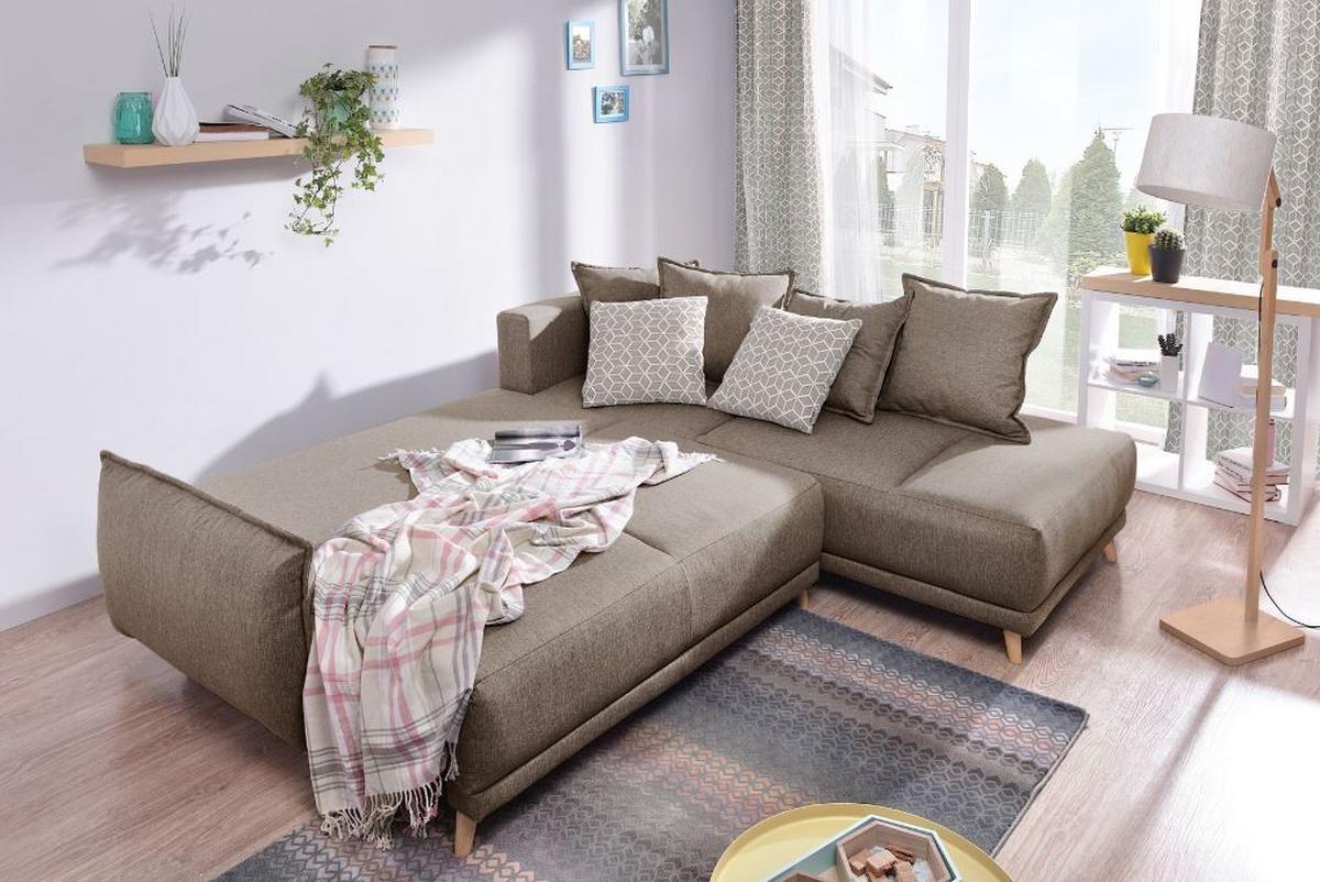Ecksofa mit Schlaffunktion und Bettkasten Lazy Lukka Webstoff - Hellbraun/Beige, Basics, Textil (235/190cm) - MID.YOU