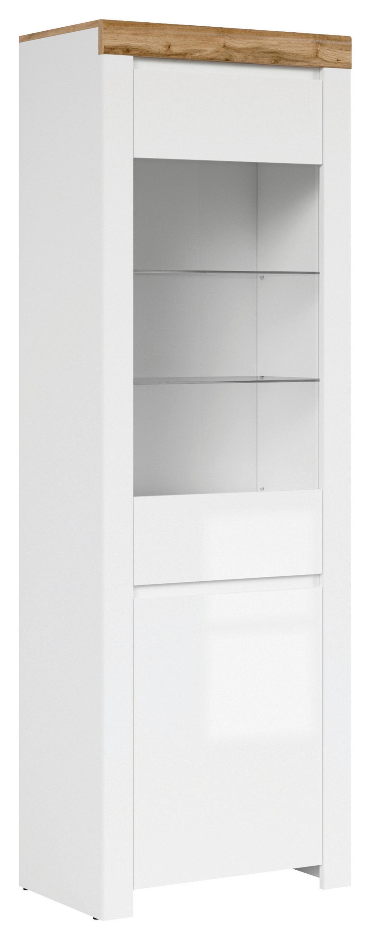 Vitrine Holten Glass-Door Cabinet - Weiß Hochglanz/Eichefarben, Design, Glas/Holzwerkstoff (68/203,5/42cm)