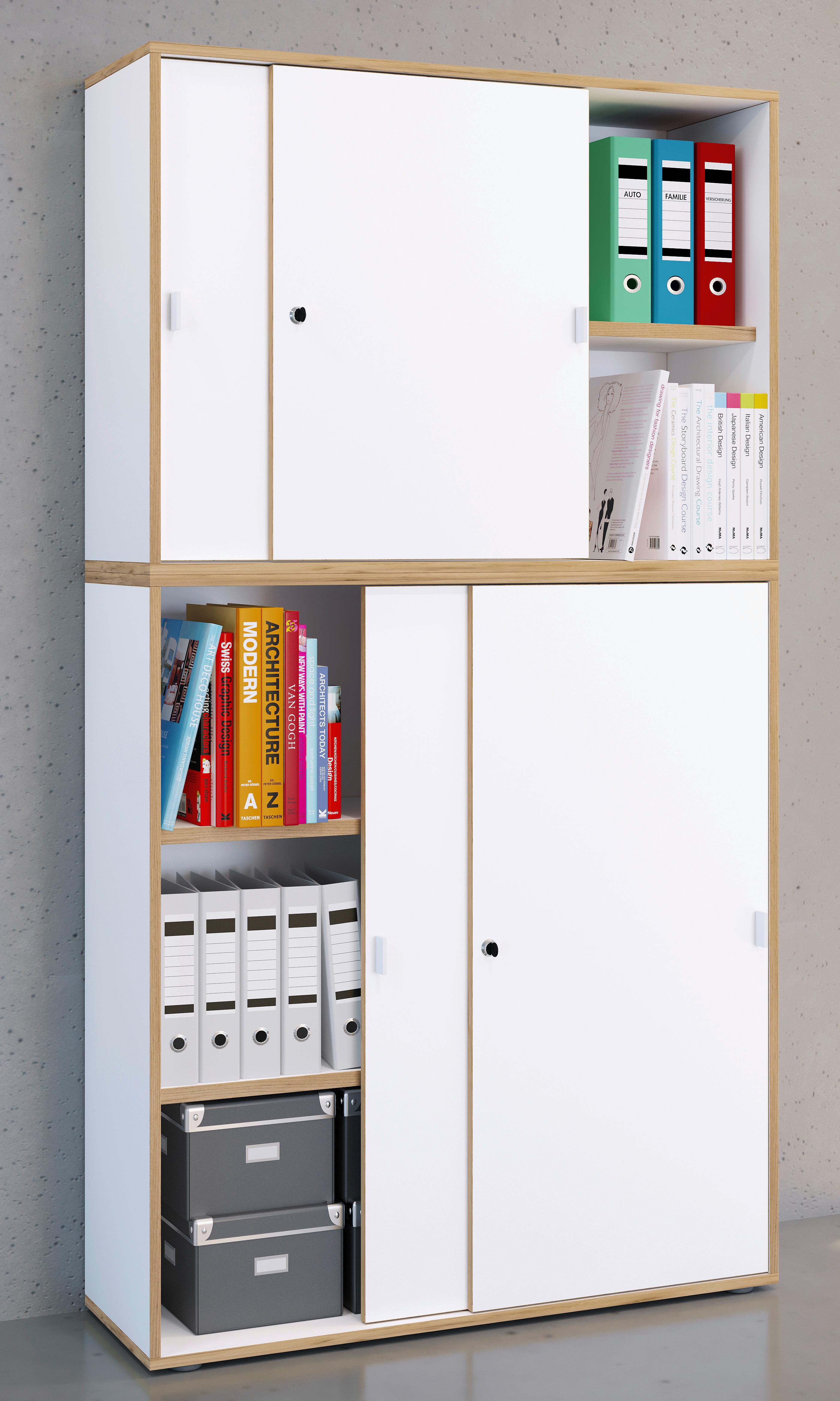 Aktenschrank Salia Weiß, Honigeiche B: 100 cm - Honigeiche/Weiß, Design, Holzwerkstoff (100/183/37cm) - MID.YOU