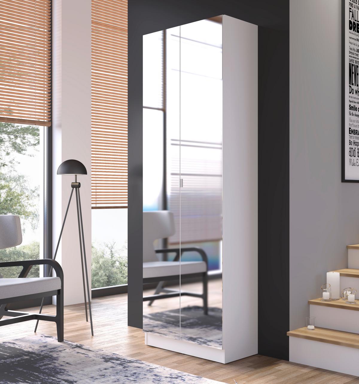 Mehrzweckschrank Lena Weiß B: 65 cm - Weiß, Trend, Glas/Holzwerkstoff (65/195,5/33cm)