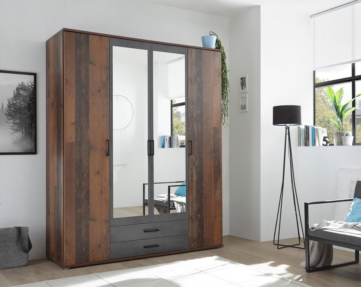 Drehtürenschrank Mit Spiegel 159 Cm Chicago, Akazienfarben - Schieferfarben/Akaziefarben, Basics, Glas/Holzwerkstoff (159/196/53,5cm) - MID.YOU